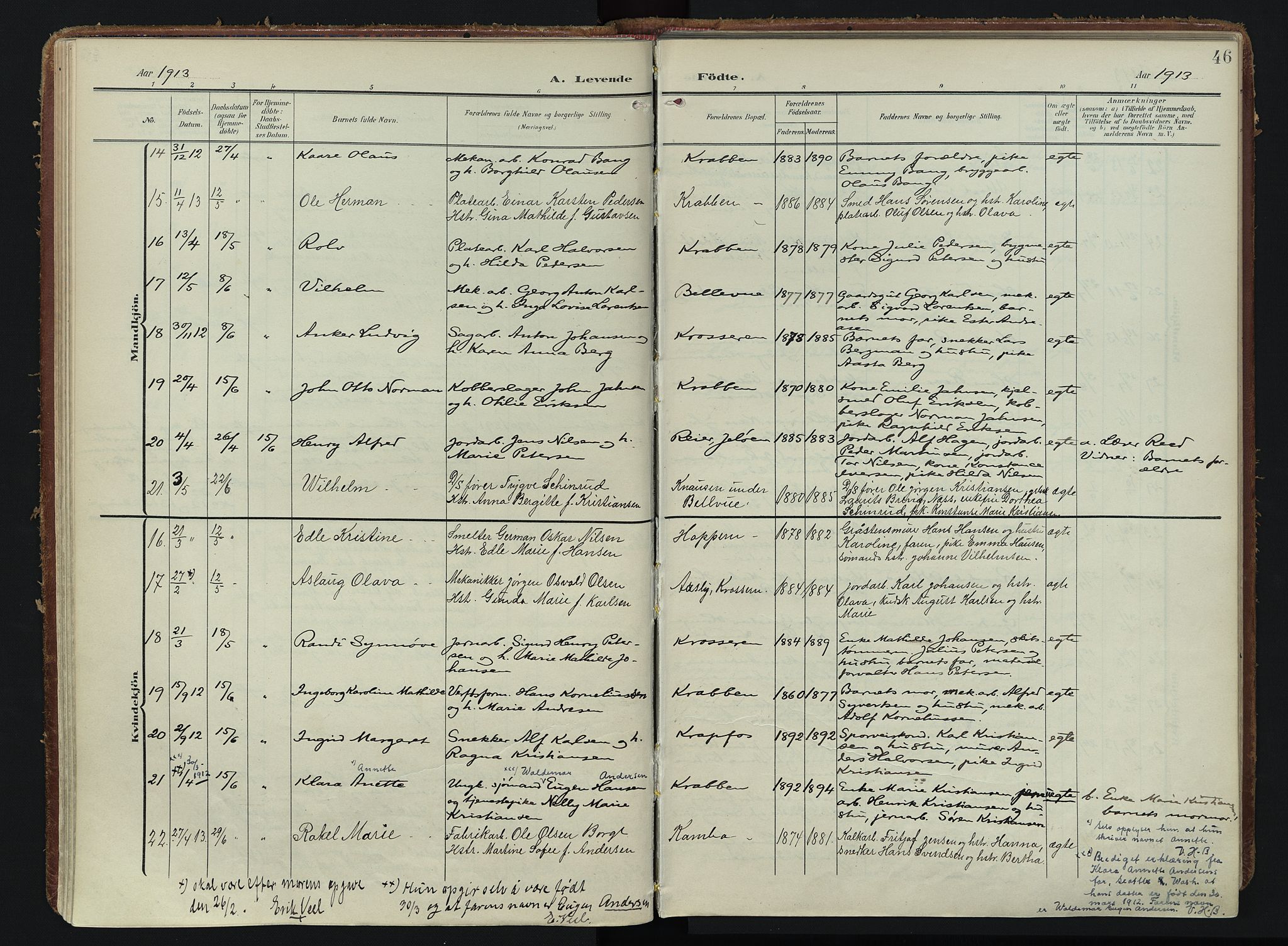 Moss prestekontor Kirkebøker, AV/SAO-A-2003/F/Fc/L0003: Parish register (official) no. III 3, 1906-1914, p. 46