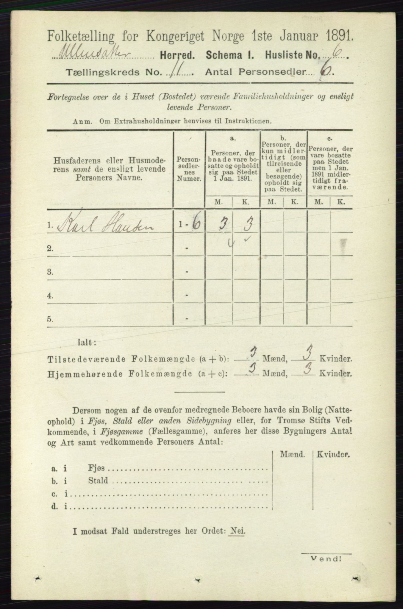 RA, 1891 census for 0235 Ullensaker, 1891, p. 4815