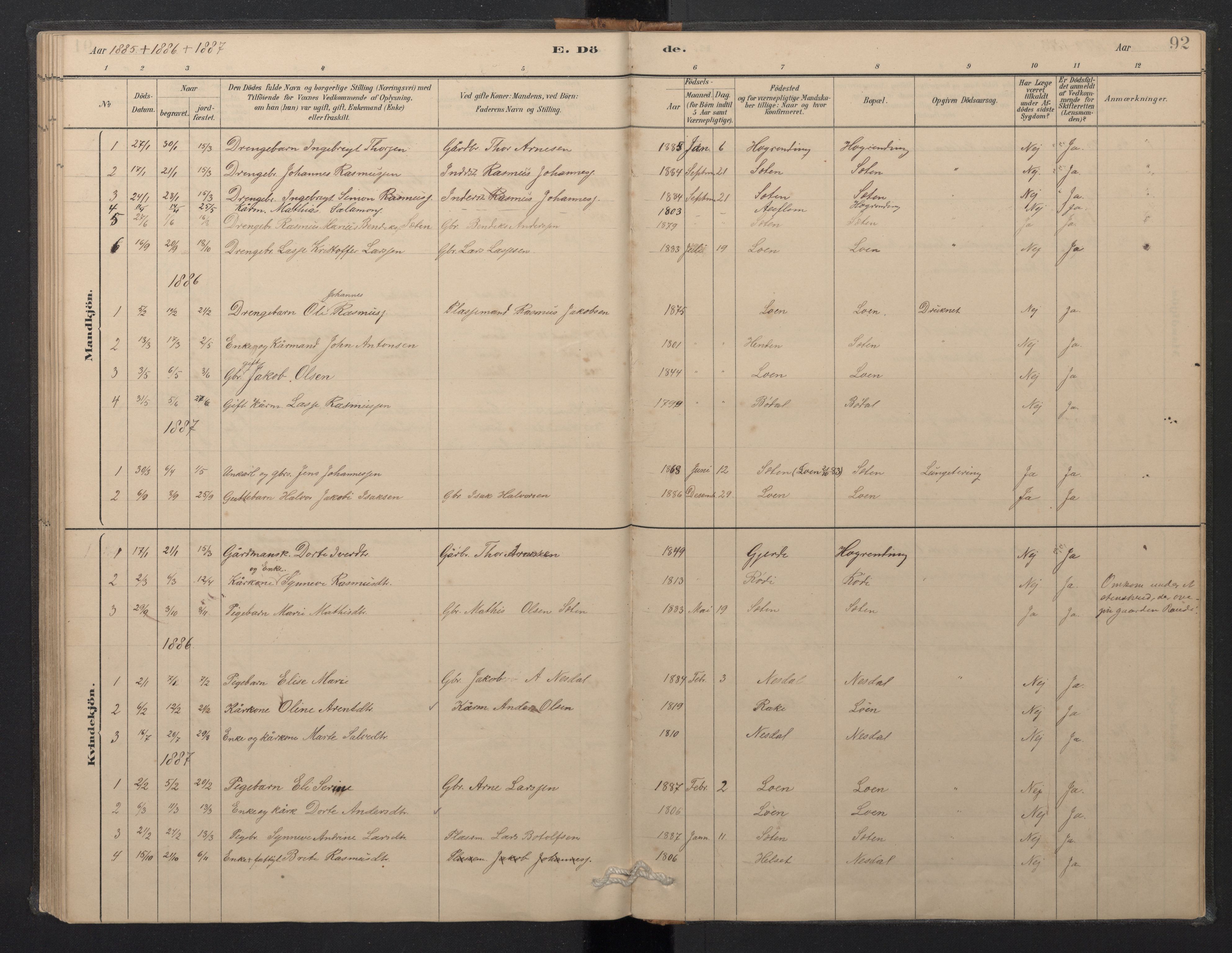 Stryn Sokneprestembete, AV/SAB-A-82501: Parish register (copy) no. B 3, 1881-1918, p. 91b-92a