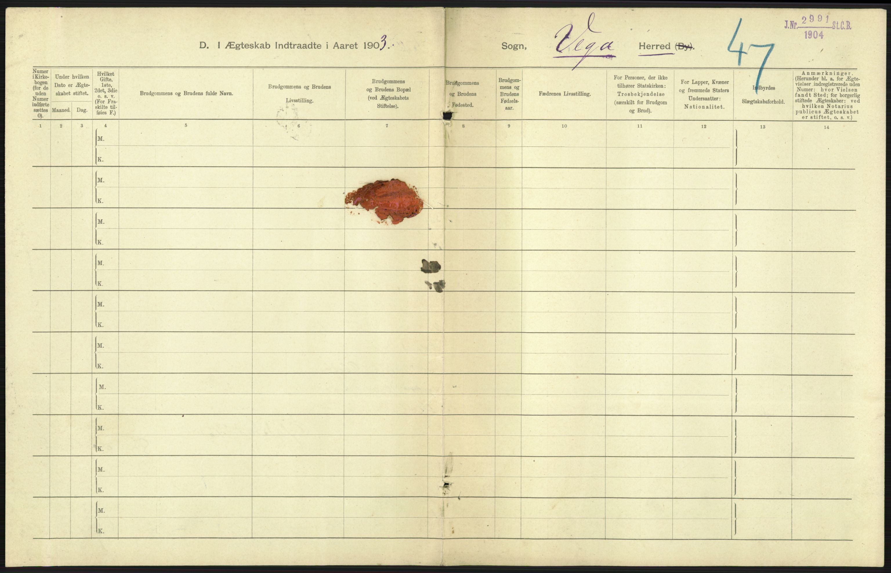 Statistisk sentralbyrå, Sosiodemografiske emner, Befolkning, AV/RA-S-2228/D/Df/Dfa/Dfaa/L0019: Nordlands amt: Fødte, gifte, døde., 1903, p. 59