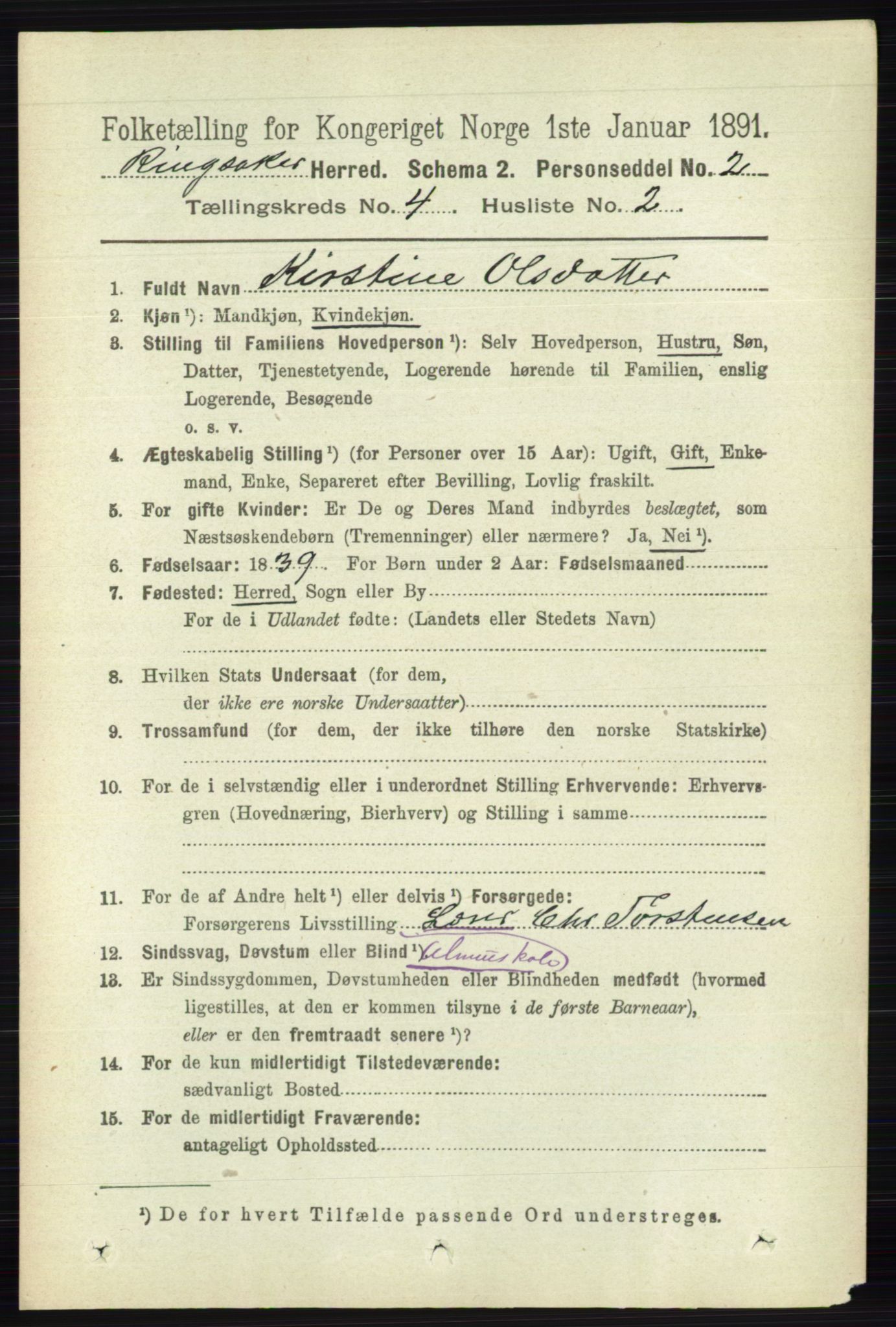 RA, 1891 census for 0412 Ringsaker, 1891, p. 1781