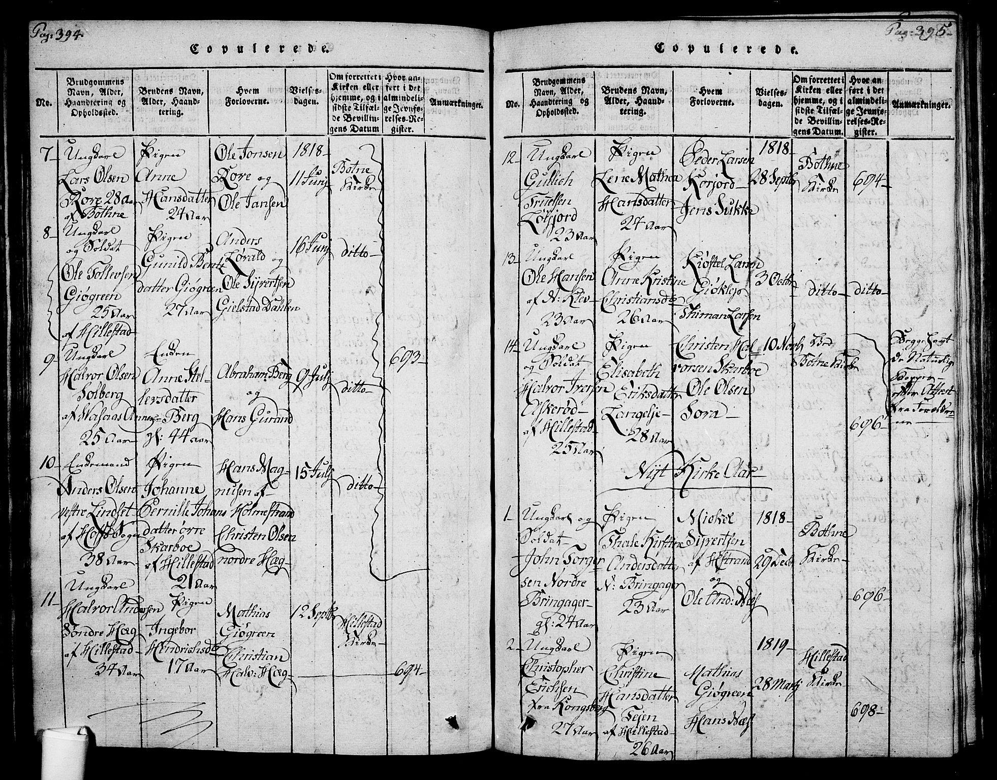 Botne kirkebøker, AV/SAKO-A-340/F/Fa/L0005: Parish register (official) no. I 5, 1814-1836, p. 394-395