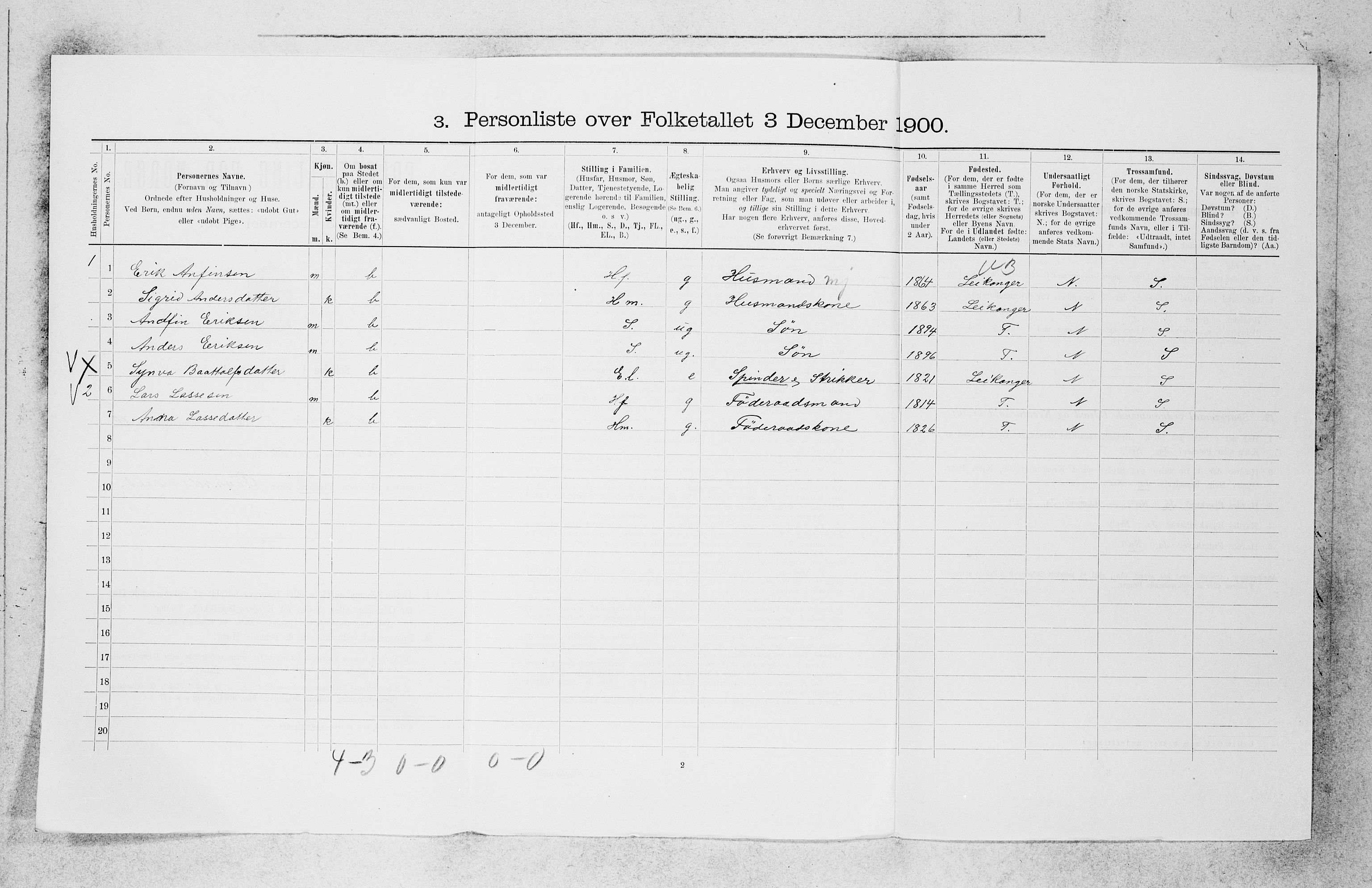 SAB, 1900 census for Balestrand, 1900, p. 638