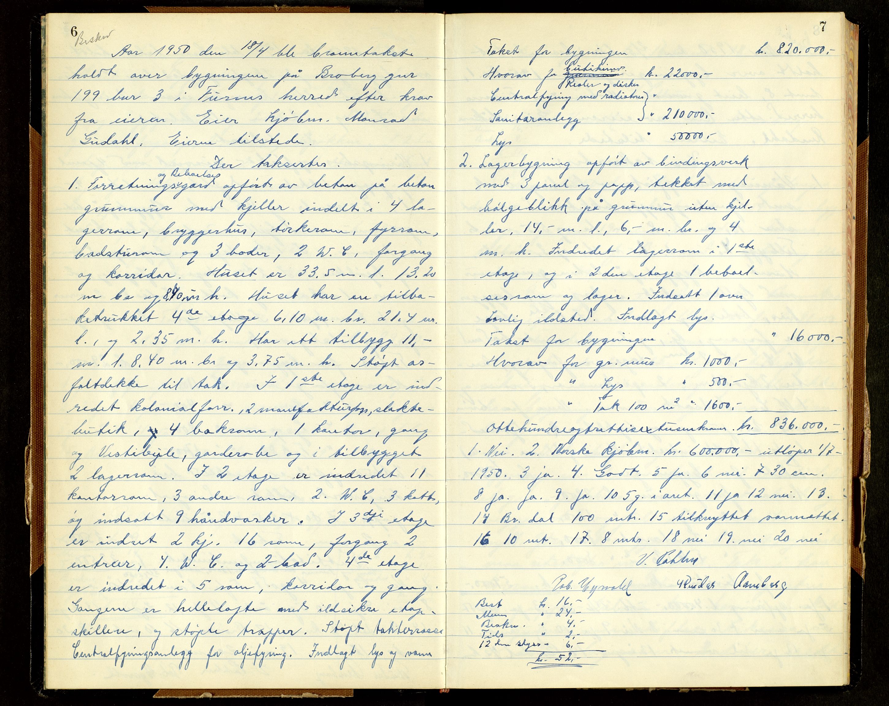 Norges Brannkasse, Furnes, AV/SAH-NBRANF-004/F/L0005: Branntakstprotokoll, 1950-1958, p. 6-7