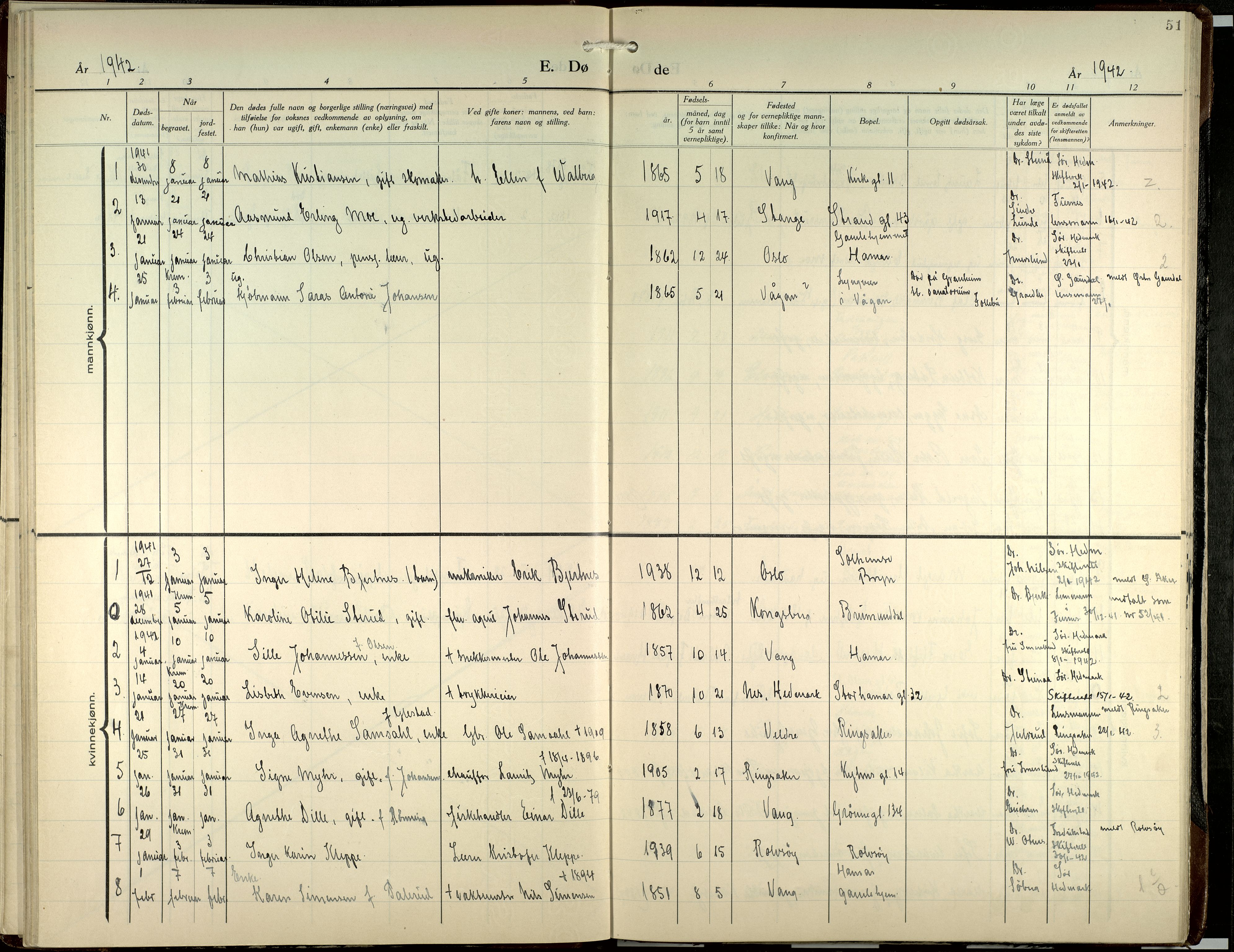 Hamar prestekontor, SAH/DOMPH-002/H/Ha/Haa/L0007: Parish register (official) no. 7, 1933-1953, p. 51