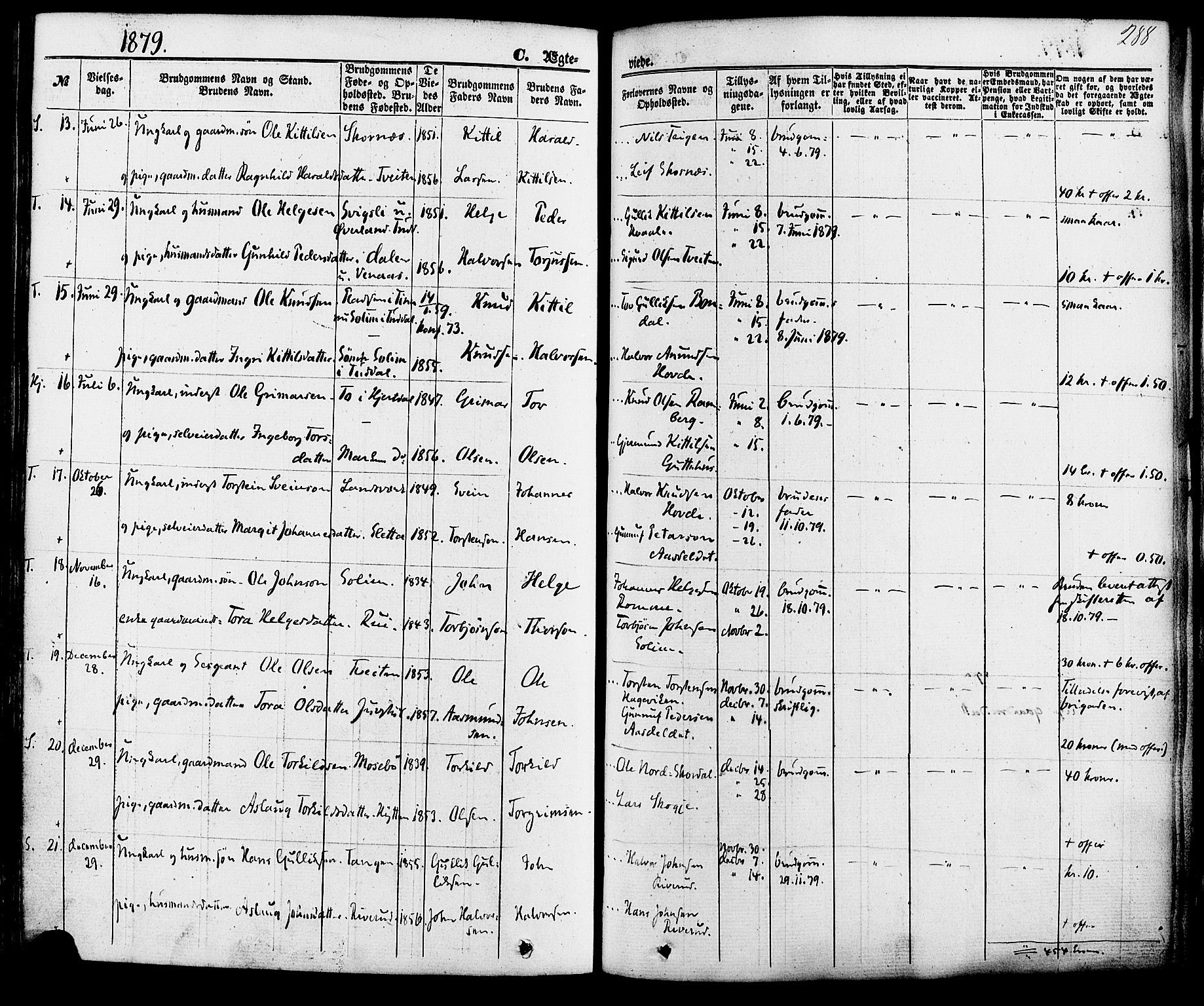 Hjartdal kirkebøker, SAKO/A-270/F/Fa/L0009: Parish register (official) no. I 9, 1860-1879, p. 288