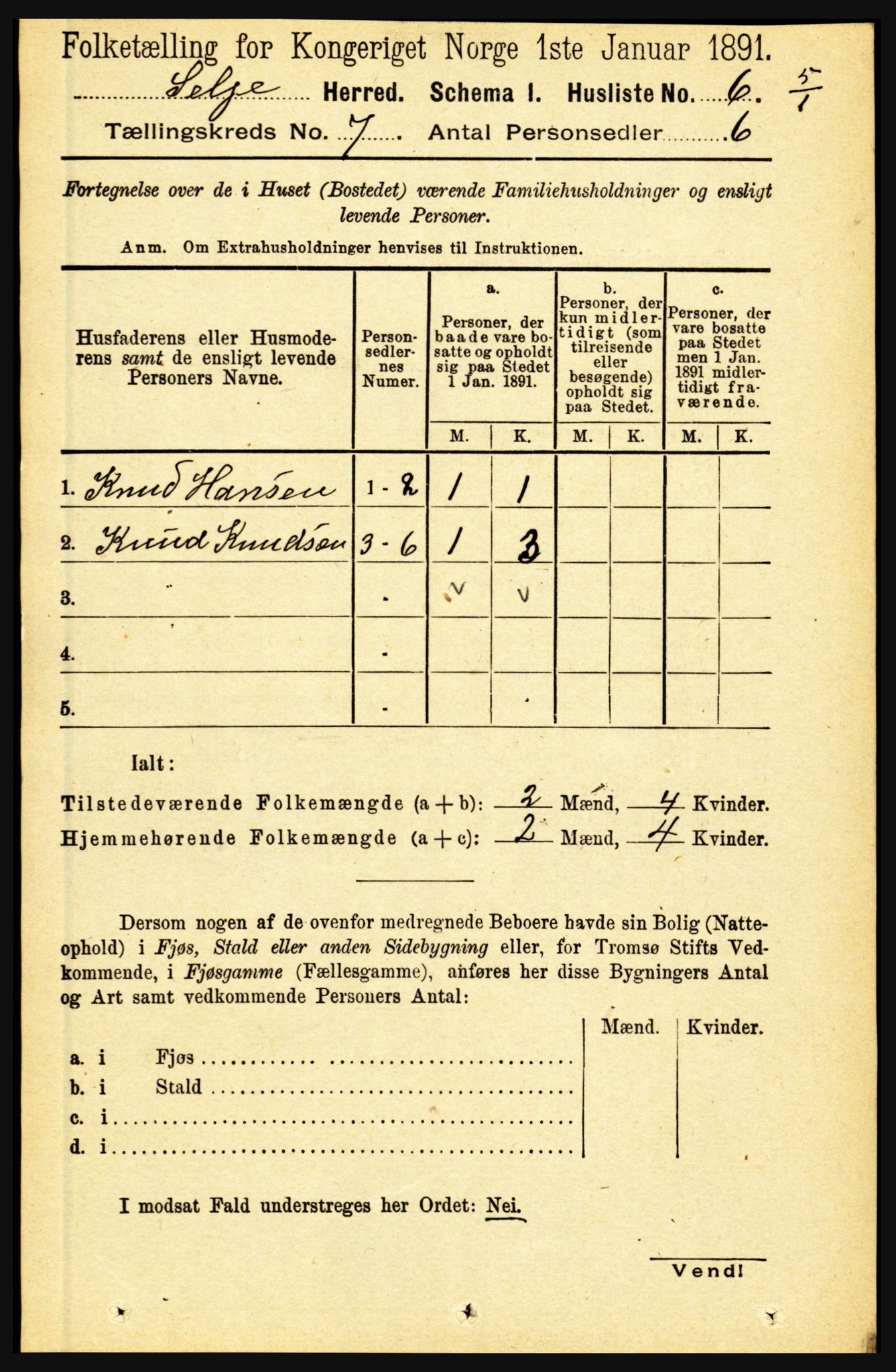 RA, 1891 census for 1441 Selje, 1891, p. 1950