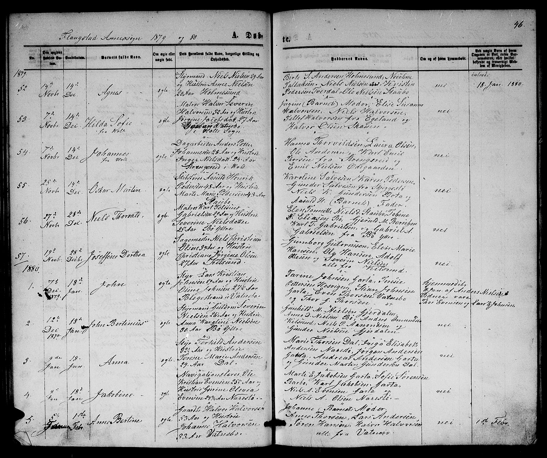 Dypvåg sokneprestkontor, SAK/1111-0007/F/Fb/Fbb/L0003: Parish register (copy) no. B 3, 1872-1886, p. 46