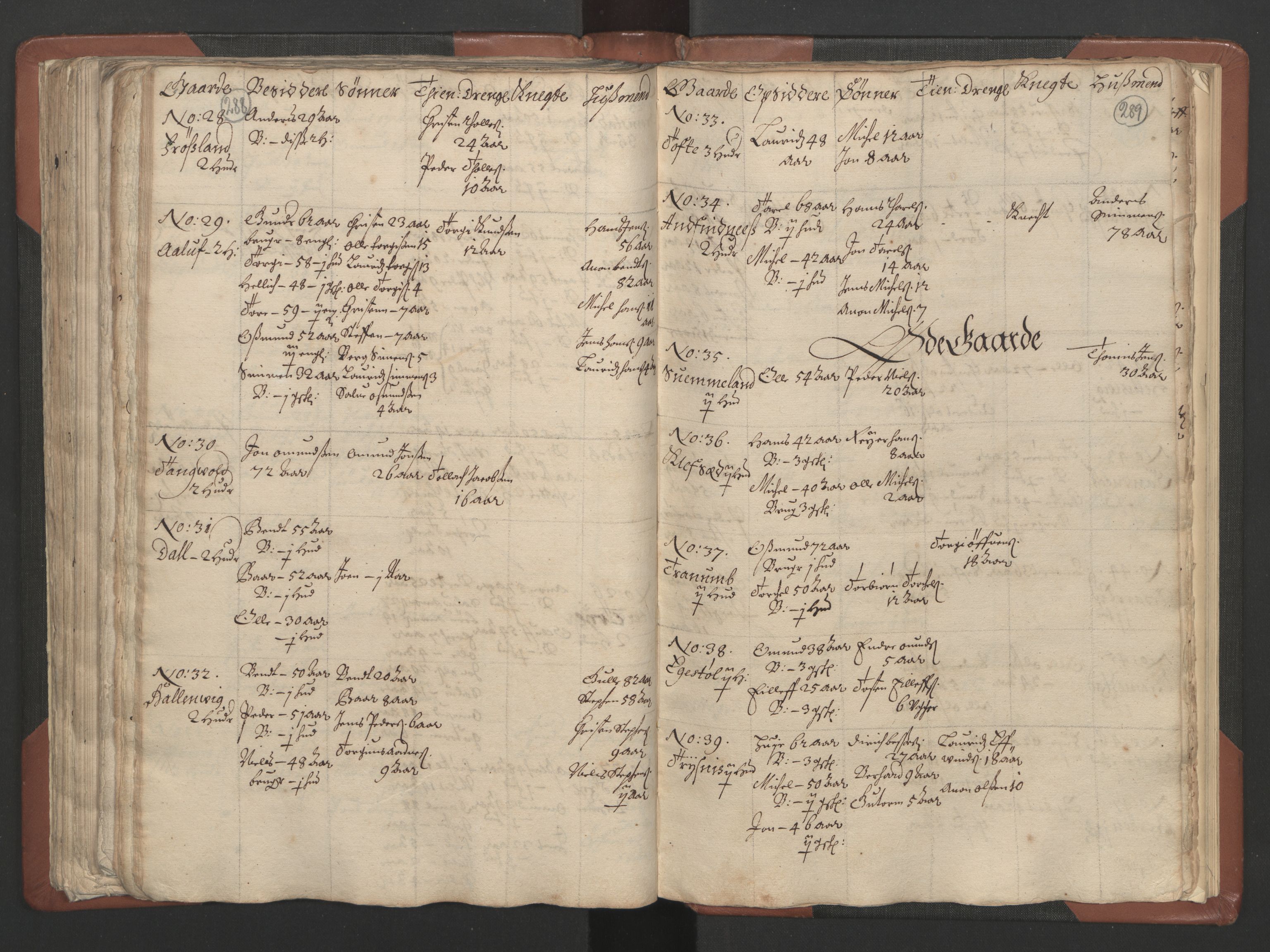 RA, Bailiff's Census 1664-1666, no. 9: Mandal len, 1664-1666, p. 288-289