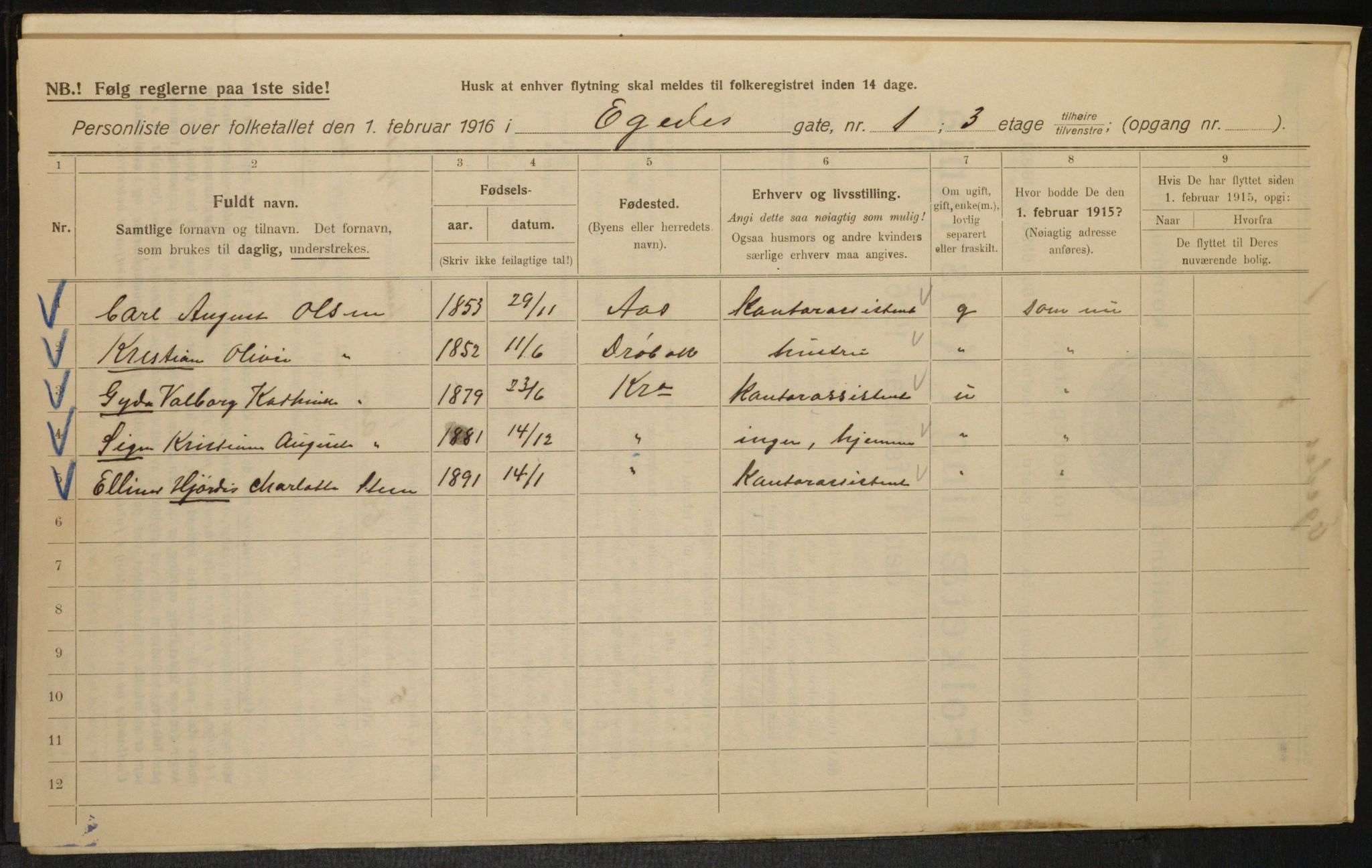 OBA, Municipal Census 1916 for Kristiania, 1916, p. 18958