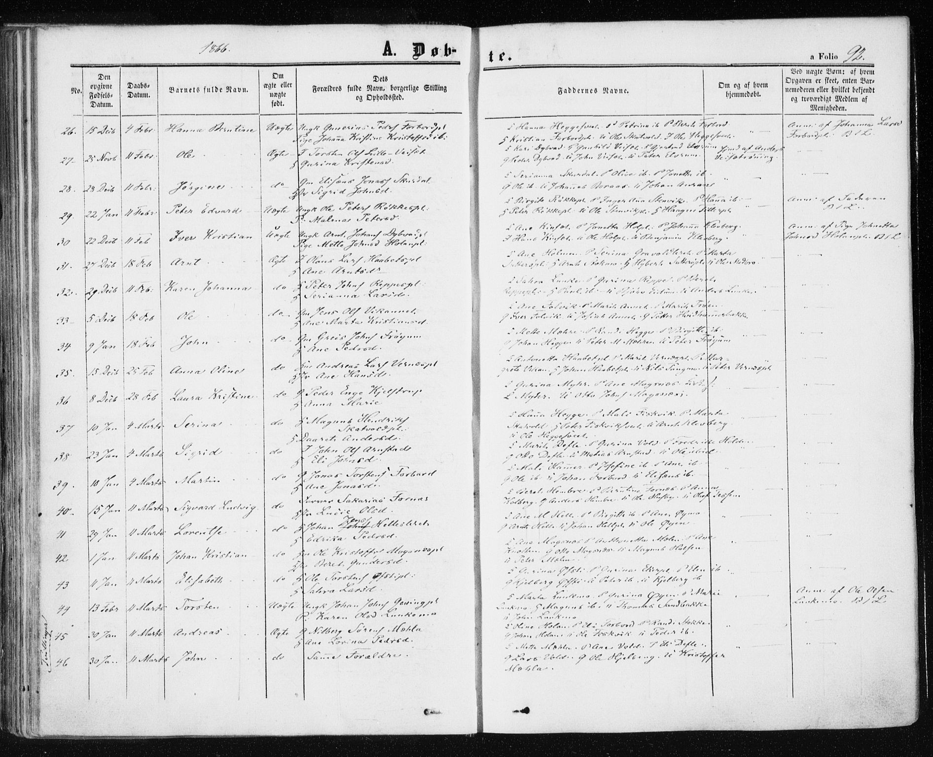 Ministerialprotokoller, klokkerbøker og fødselsregistre - Nord-Trøndelag, AV/SAT-A-1458/709/L0075: Parish register (official) no. 709A15, 1859-1870, p. 92
