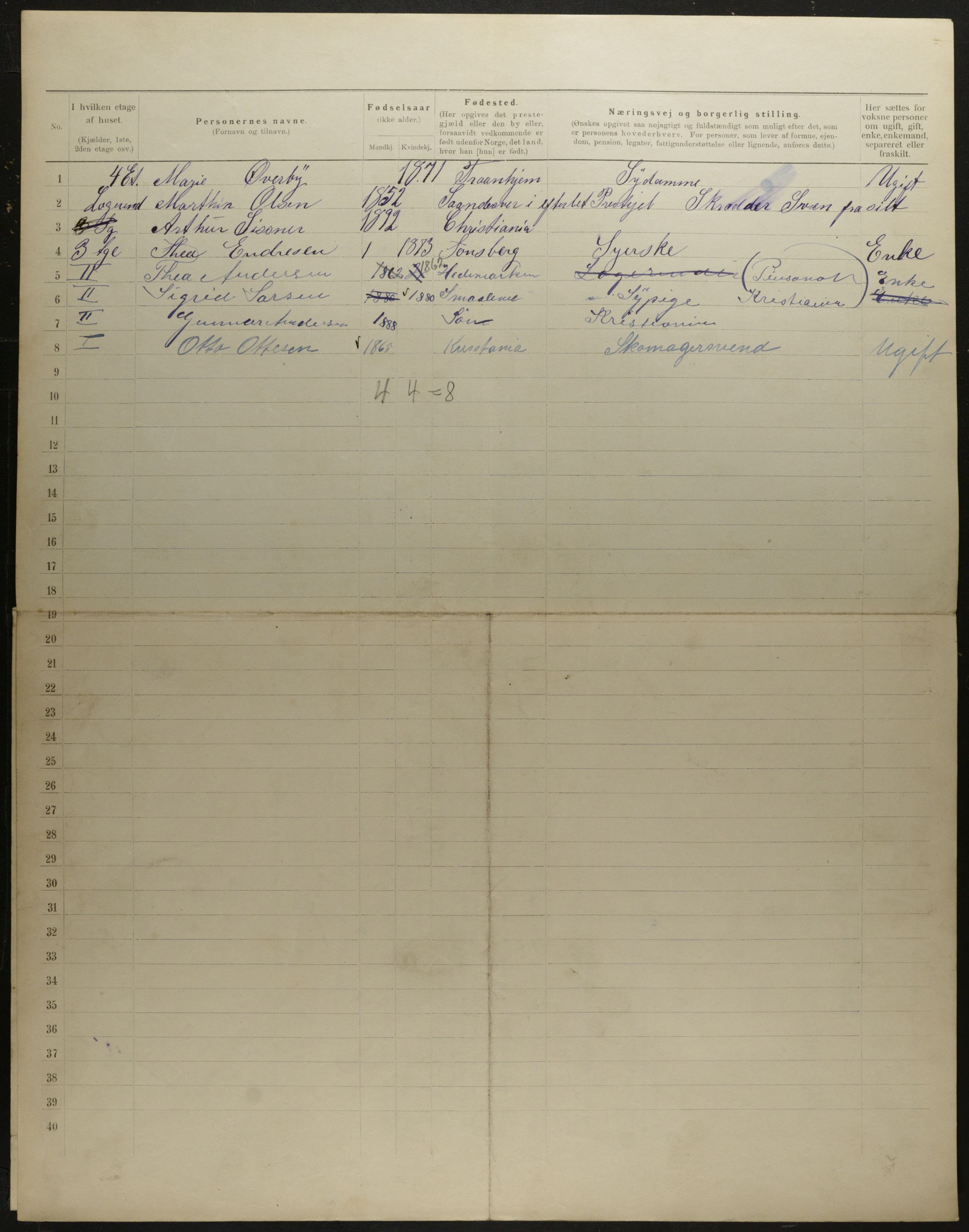 OBA, Municipal Census 1901 for Kristiania, 1901, p. 8047