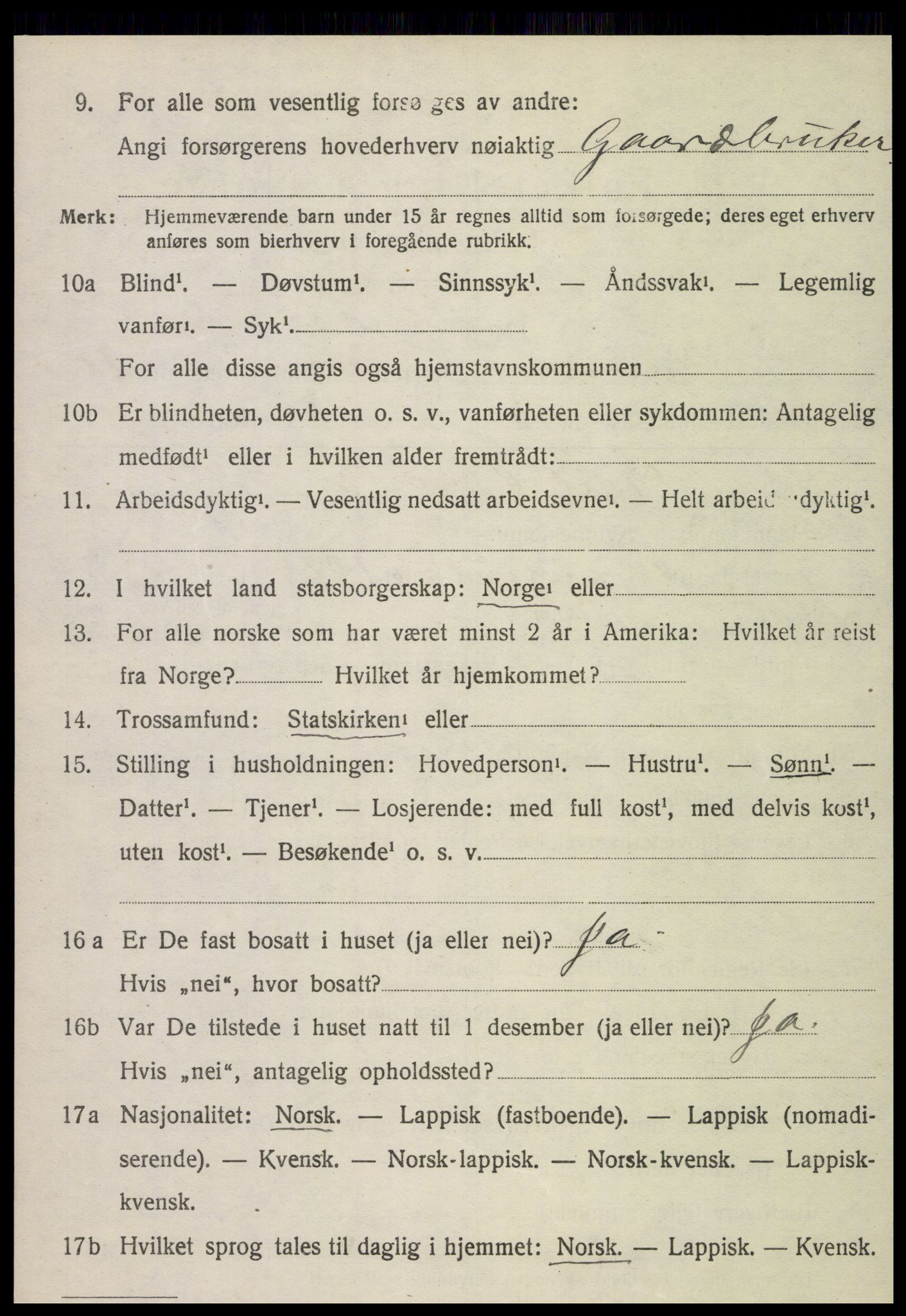 SAT, 1920 census for Kvam, 1920, p. 2552