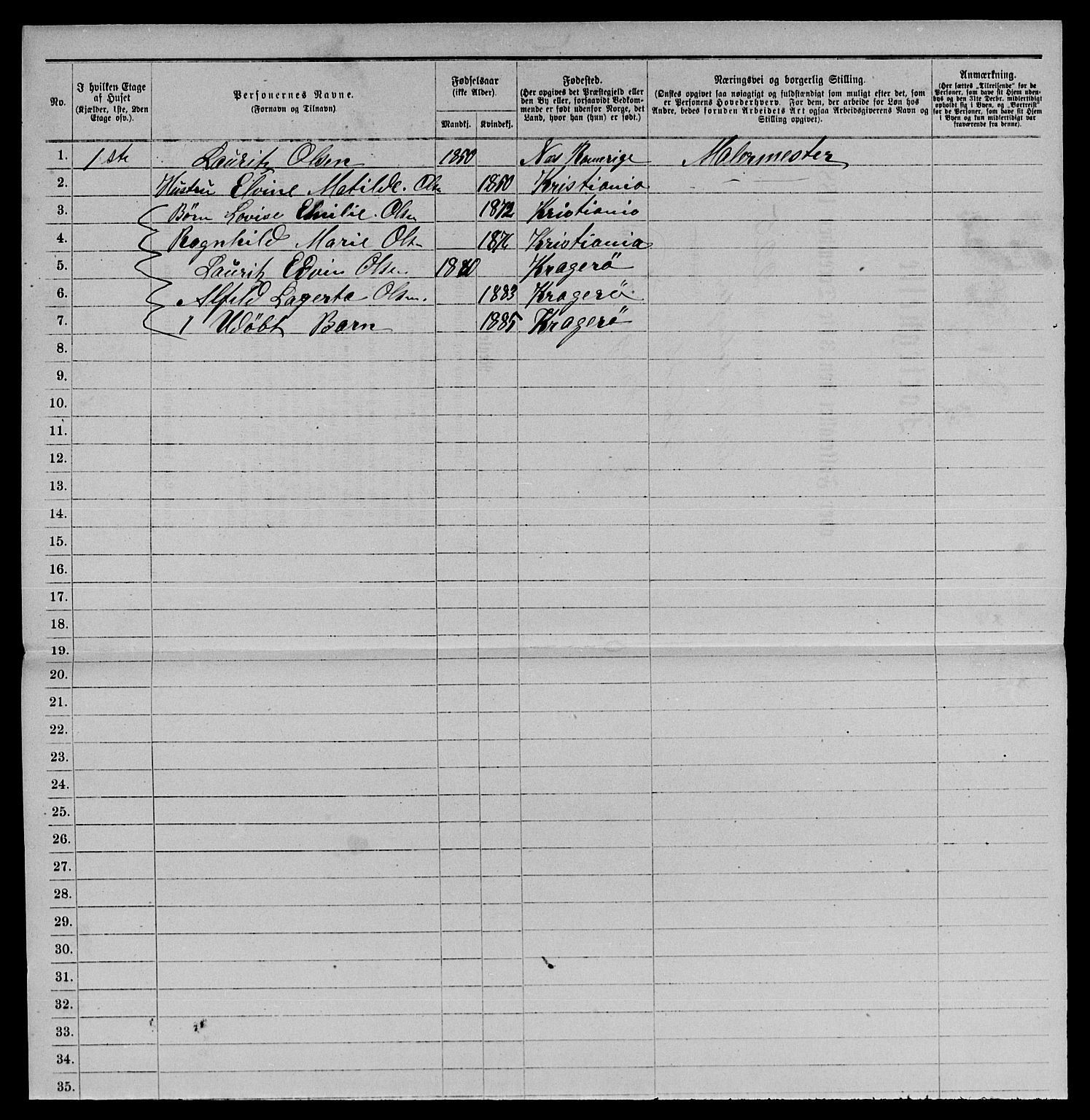 SAKO, 1885 census for 0801 Kragerø, 1885, p. 1462