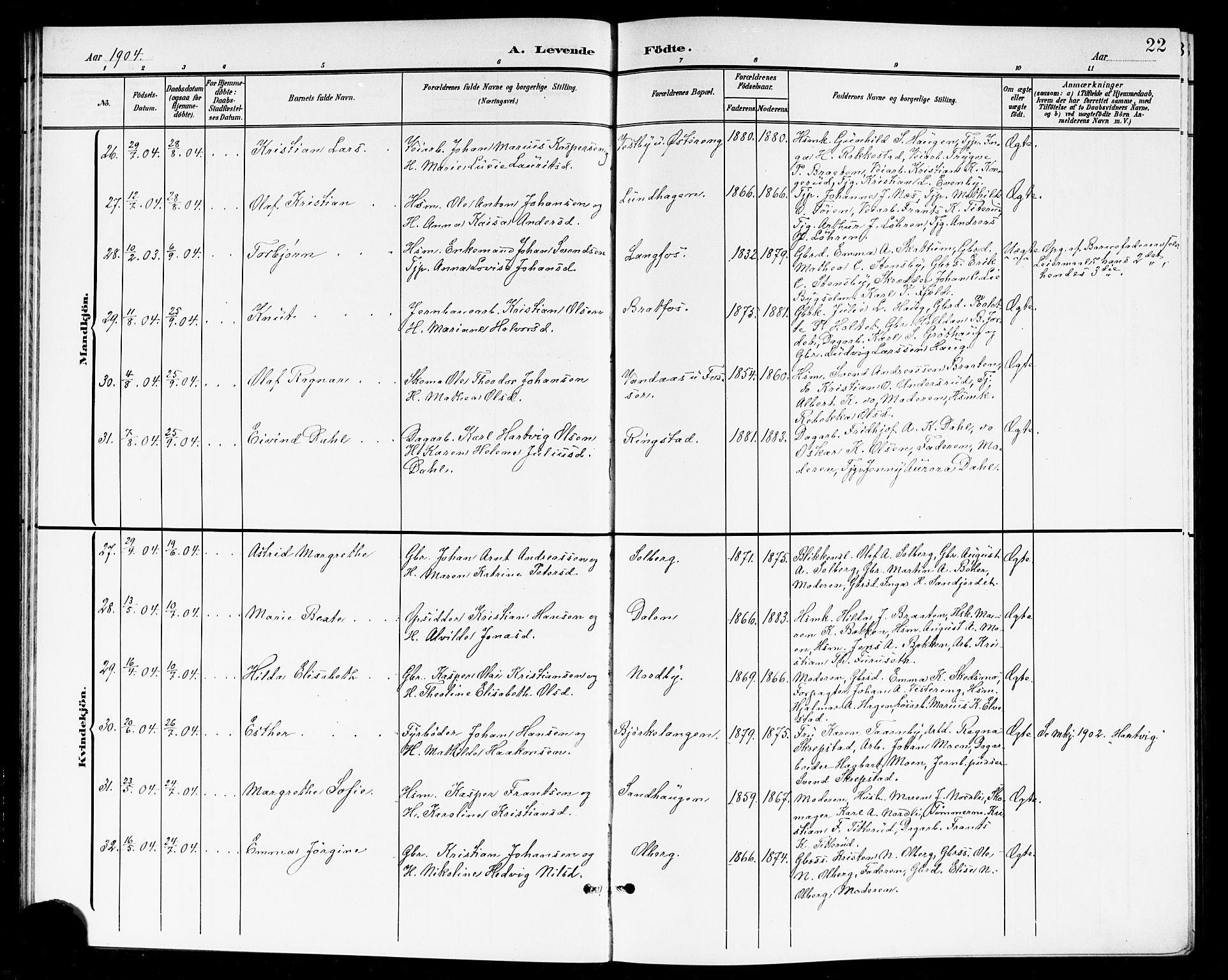 Høland prestekontor Kirkebøker, AV/SAO-A-10346a/G/Ga/L0007: Parish register (copy) no. I 7, 1902-1914, p. 22