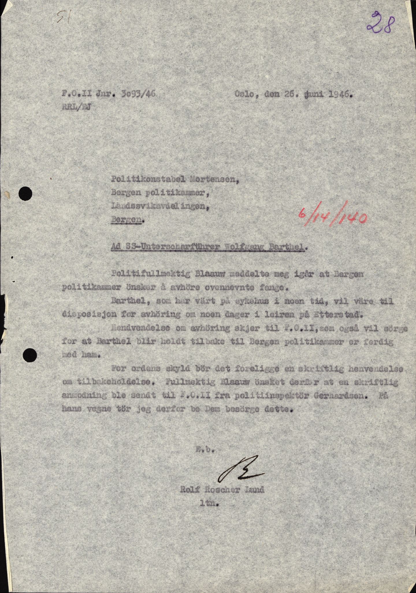 Forsvaret, Forsvarets overkommando II, AV/RA-RAFA-3915/D/Db/L0002: CI Questionaires. Tyske okkupasjonsstyrker i Norge. Tyskere., 1945-1946, p. 151