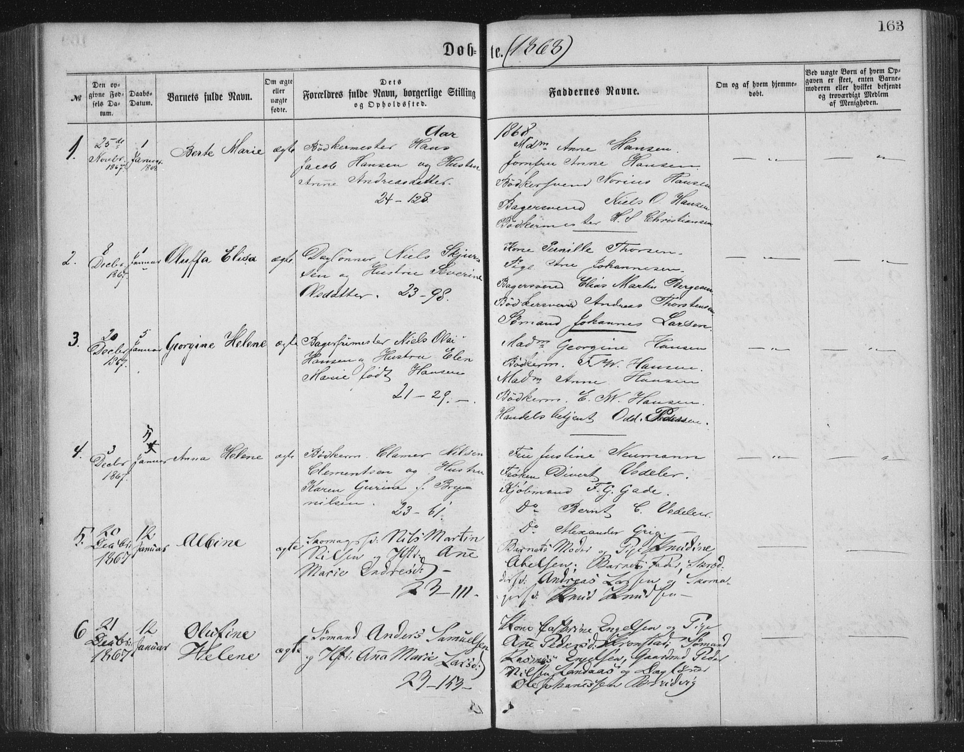 Korskirken sokneprestembete, SAB/A-76101/H/Haa/L0019: Parish register (official) no. B 5, 1866-1871, p. 163