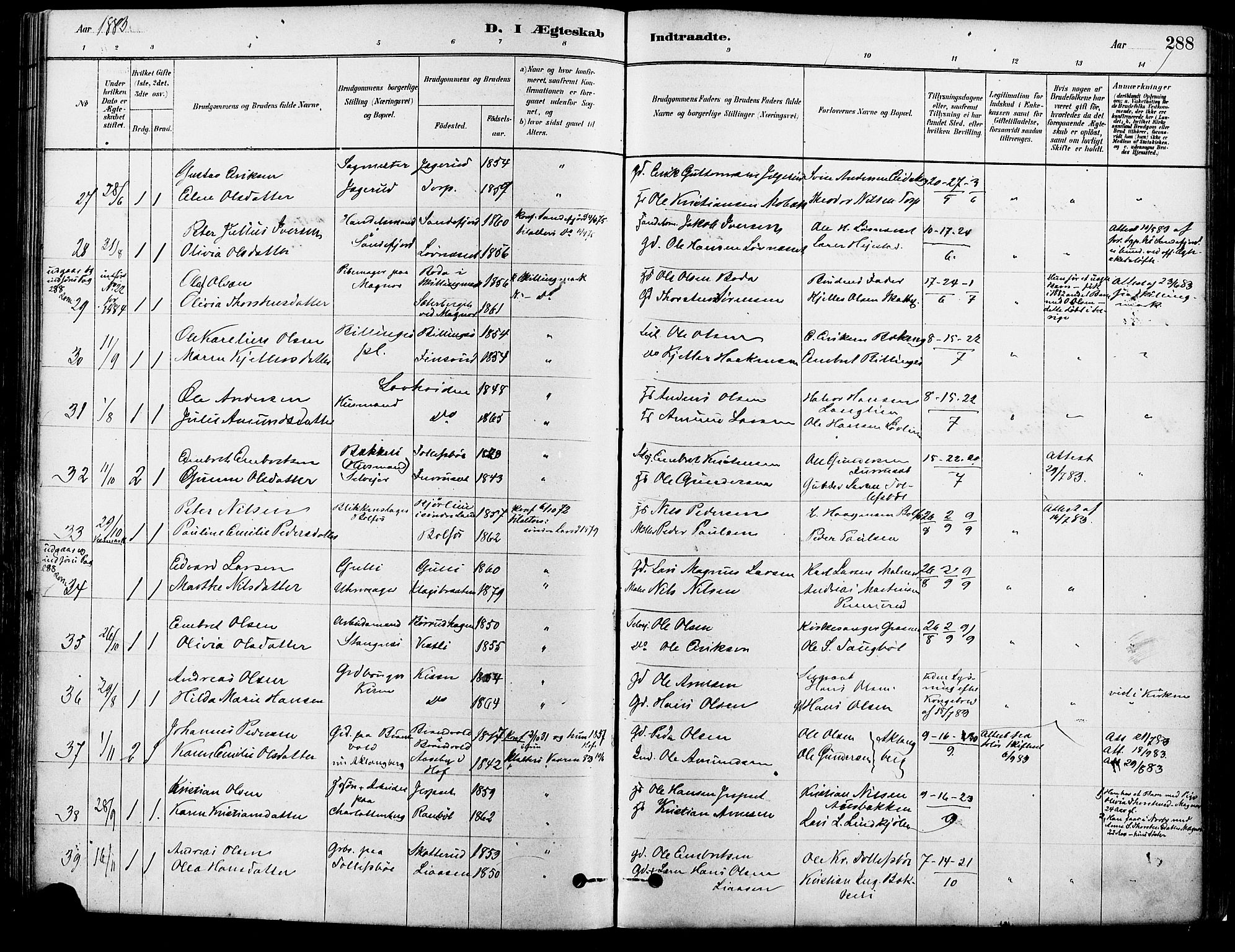 Eidskog prestekontor, SAH/PREST-026/H/Ha/Haa/L0003: Parish register (official) no. 3, 1879-1892, p. 288