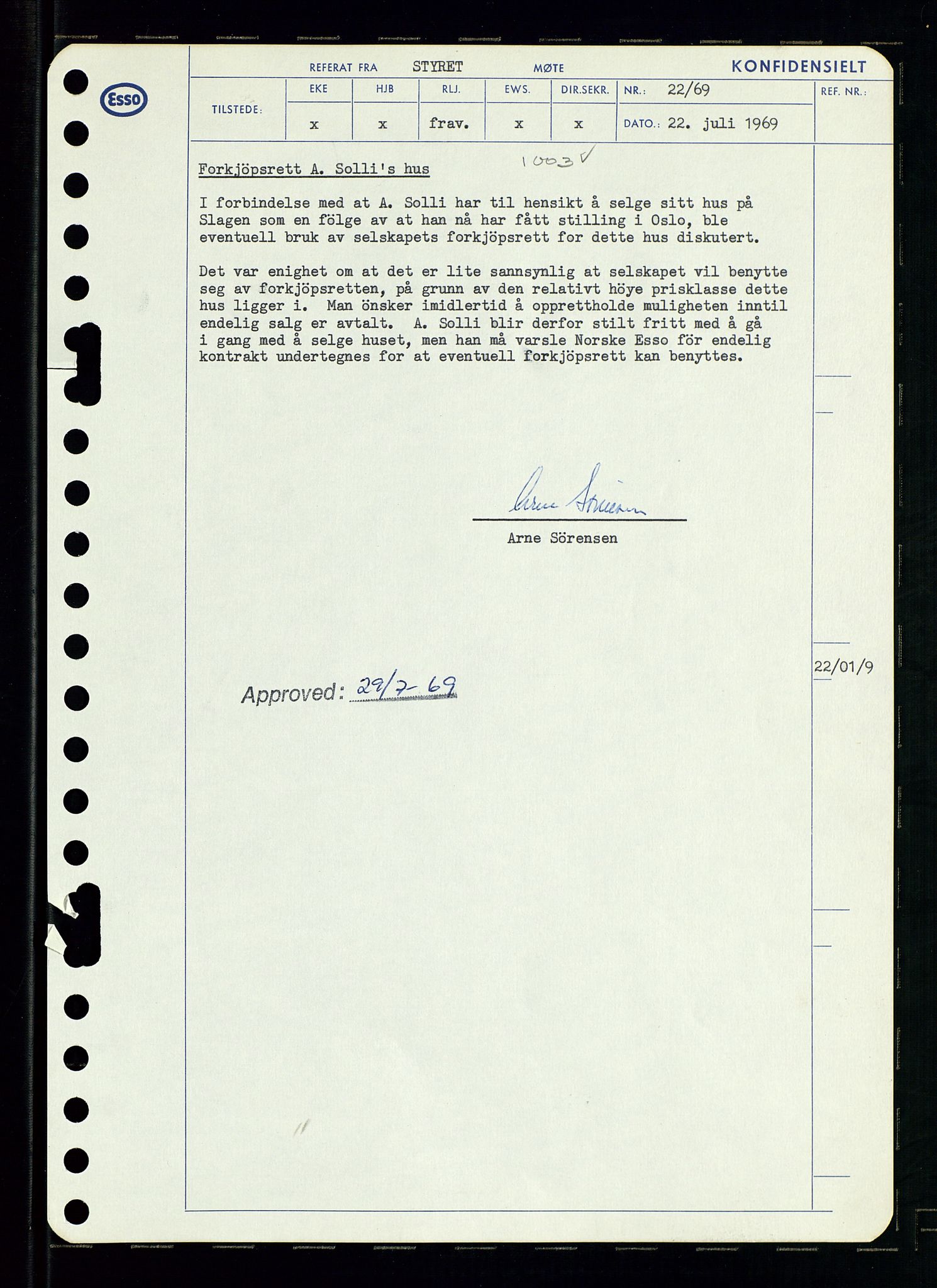 Pa 0982 - Esso Norge A/S, AV/SAST-A-100448/A/Aa/L0003/0001: Den administrerende direksjon Board minutes (styrereferater) og Bedriftforsamlingsprotokoll / Den administrerende direksjon Board minutes (styrereferater), 1969, p. 24