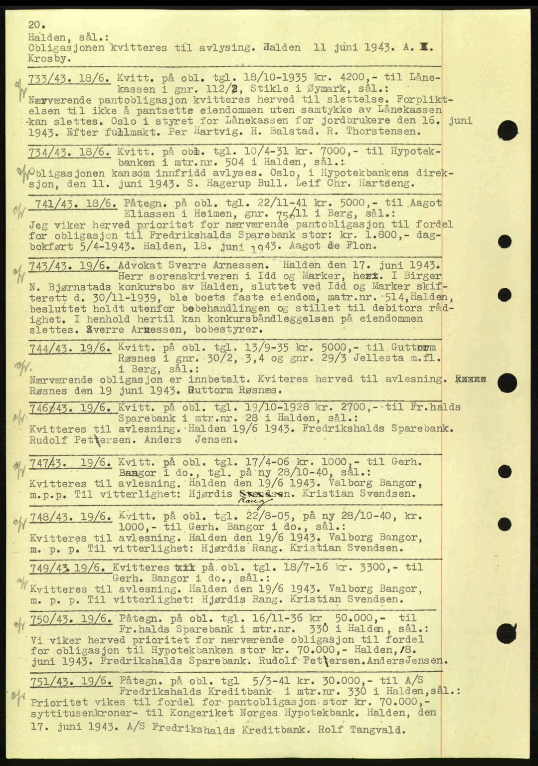 Idd og Marker sorenskriveri, AV/SAO-A-10283/G/Gb/Gbc/L0002: Mortgage book no. B4-9a, 1939-1945, Diary no: : 733/1943