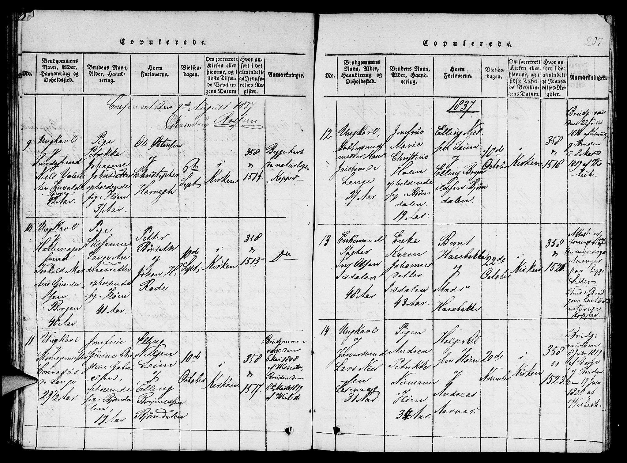 St. Jørgens hospital og Årstad sokneprestembete, AV/SAB-A-99934: Parish register (copy) no. A 1, 1816-1843, p. 207