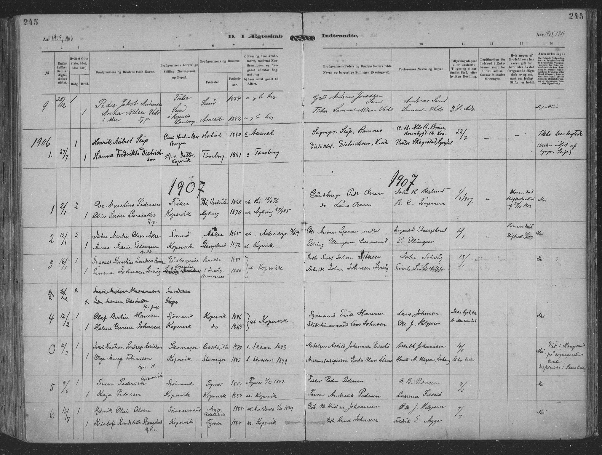 Kopervik sokneprestkontor, SAST/A-101850/H/Ha/Haa/L0001: Parish register (official) no. A 1, 1880-1919, p. 245
