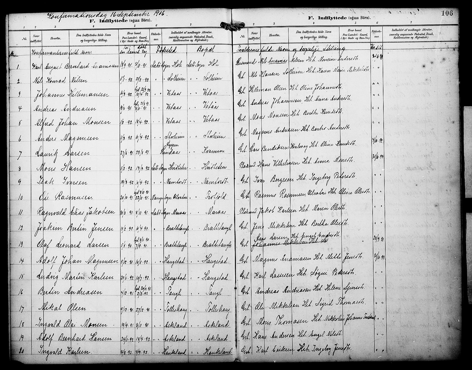 Manger sokneprestembete, AV/SAB-A-76801/H/Haa: Parish register (official) no. D 2, 1894-1908, p. 106