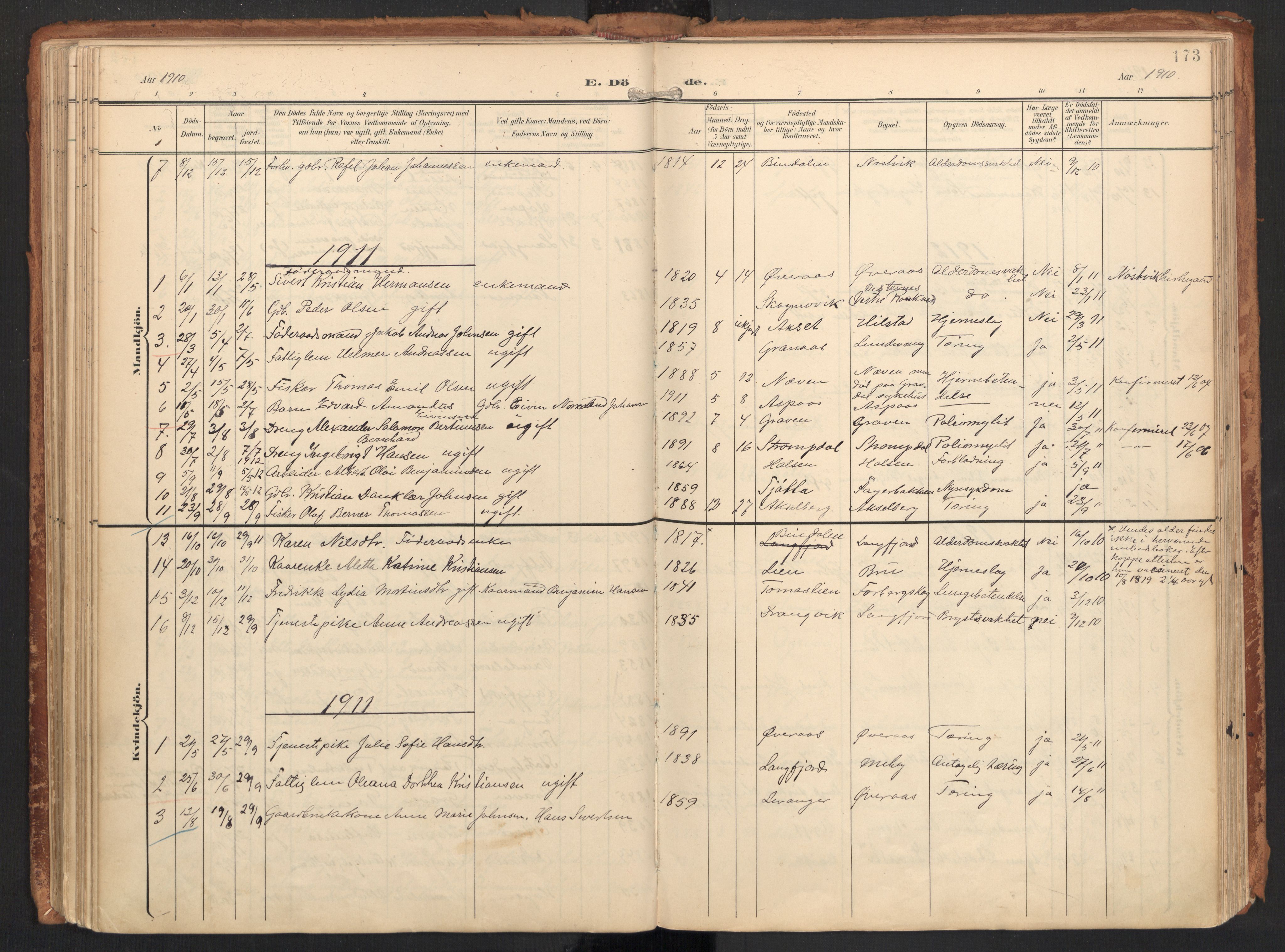 Ministerialprotokoller, klokkerbøker og fødselsregistre - Nordland, SAT/A-1459/814/L0227: Parish register (official) no. 814A08, 1899-1920, p. 173