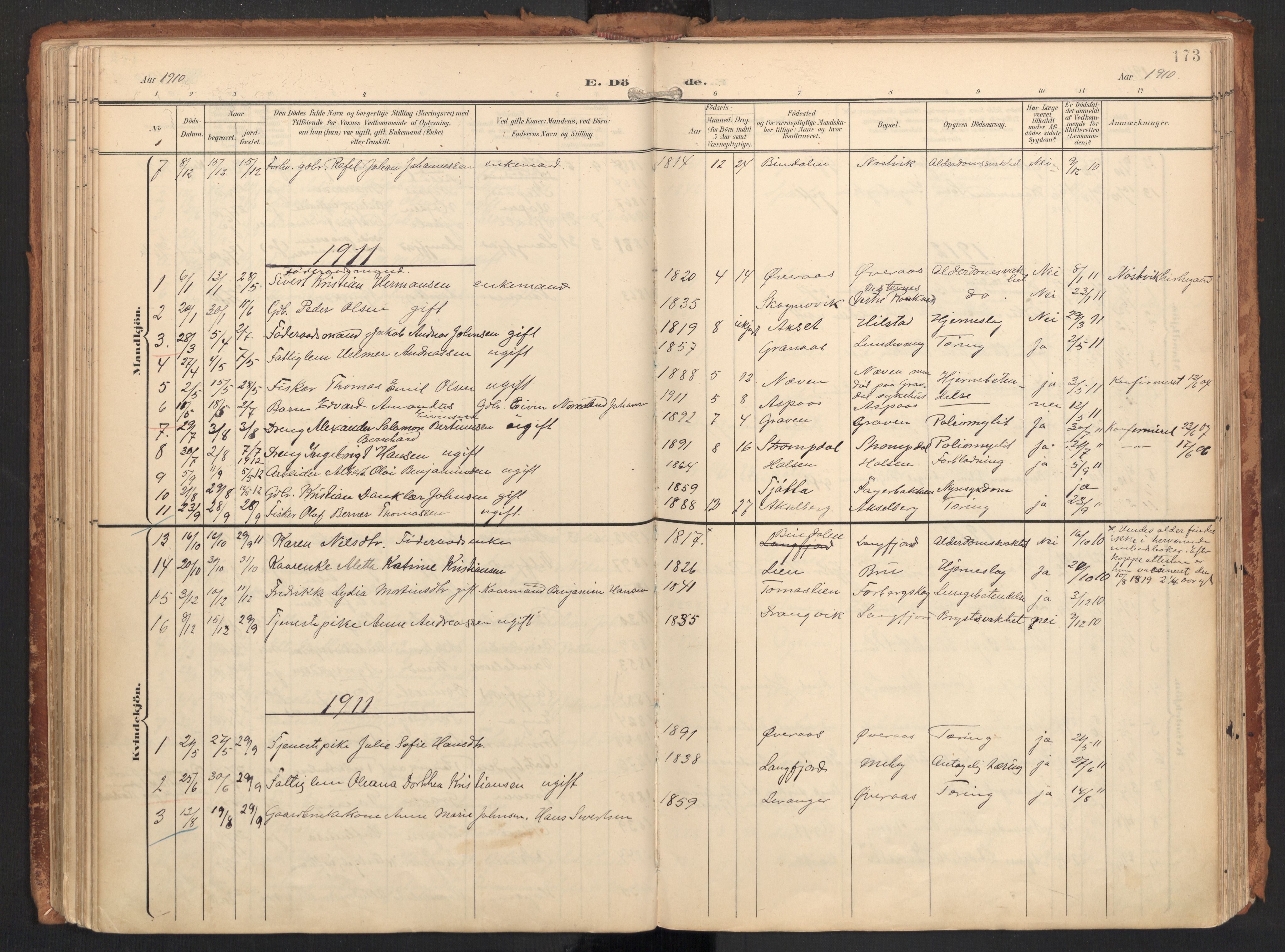 Ministerialprotokoller, klokkerbøker og fødselsregistre - Nordland, AV/SAT-A-1459/814/L0227: Parish register (official) no. 814A08, 1899-1920, p. 173