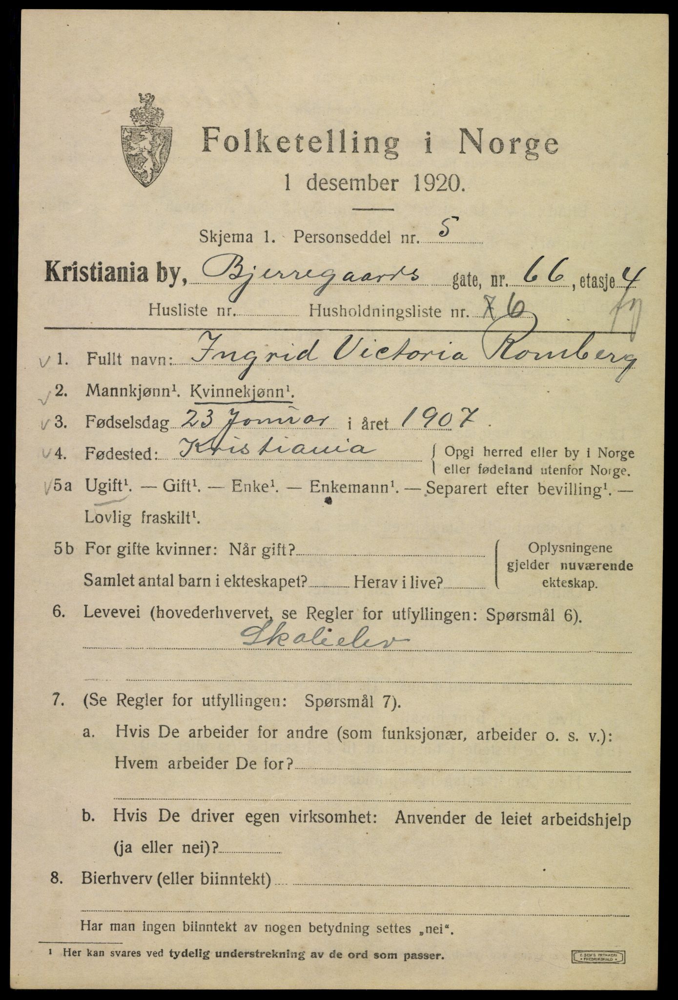 SAO, 1920 census for Kristiania, 1920, p. 162069