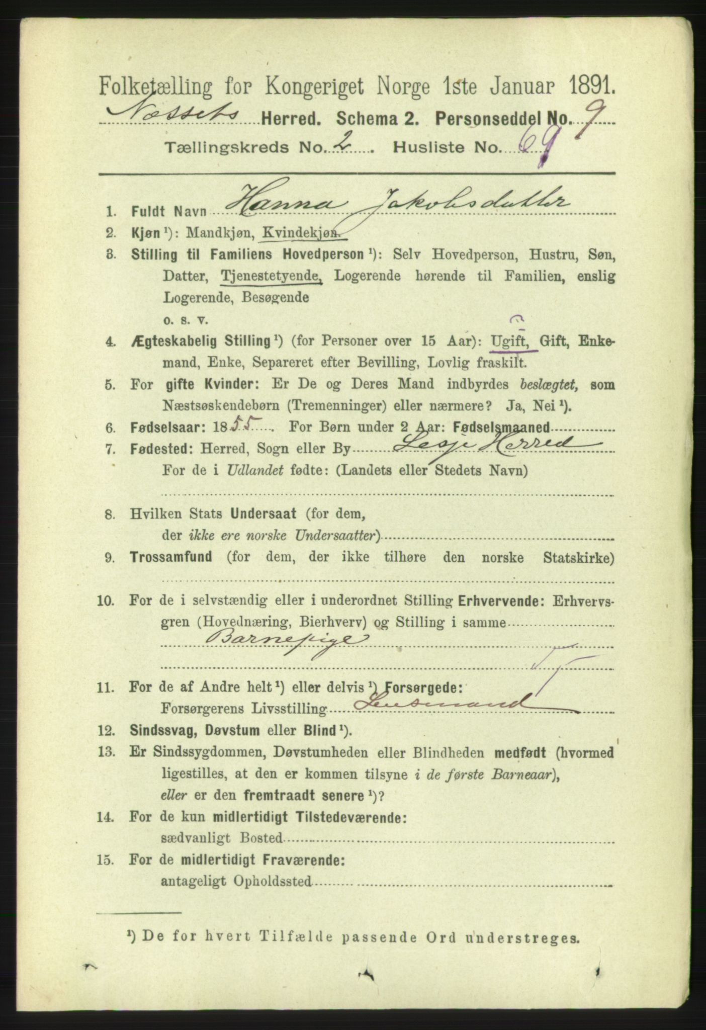 RA, 1891 census for 1543 Nesset, 1891, p. 1032