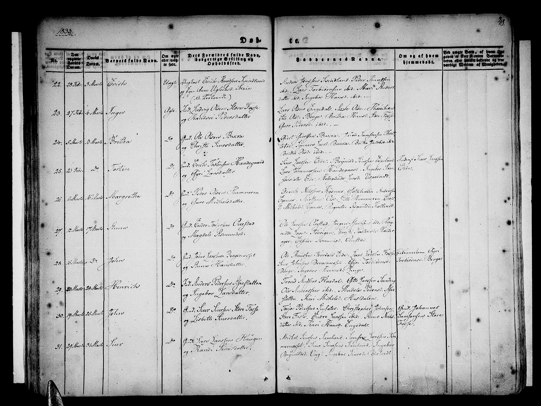 Strandebarm sokneprestembete, AV/SAB-A-78401/H/Haa: Parish register (official) no. A 6, 1826-1843, p. 48