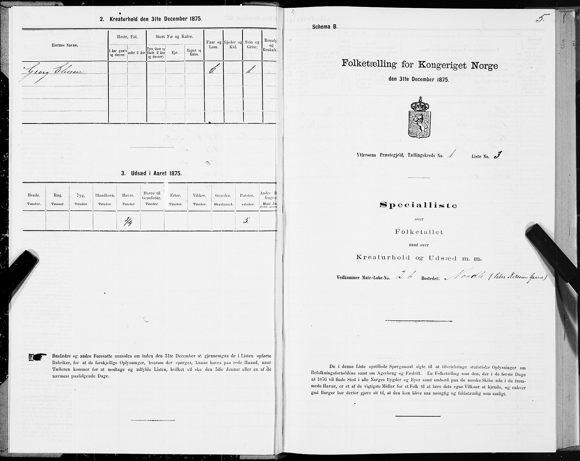 SAT, 1875 census for 1722P Ytterøy, 1875, p. 1005