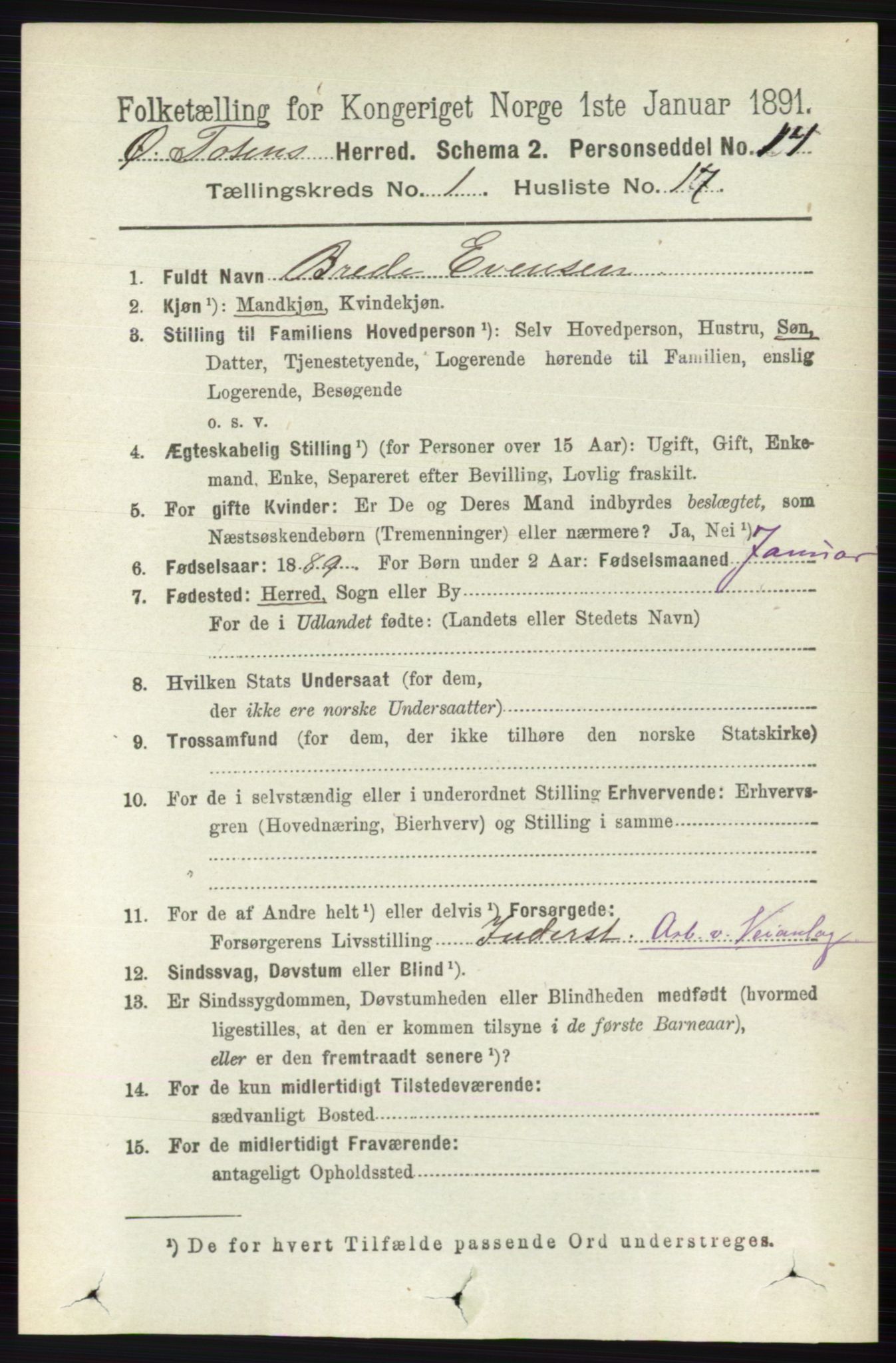 RA, 1891 census for 0528 Østre Toten, 1891, p. 254
