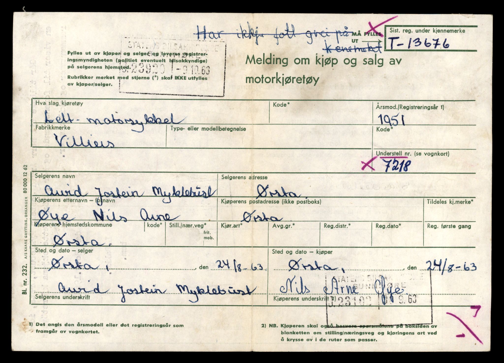 Møre og Romsdal vegkontor - Ålesund trafikkstasjon, AV/SAT-A-4099/F/Fe/L0040: Registreringskort for kjøretøy T 13531 - T 13709, 1927-1998, p. 2495
