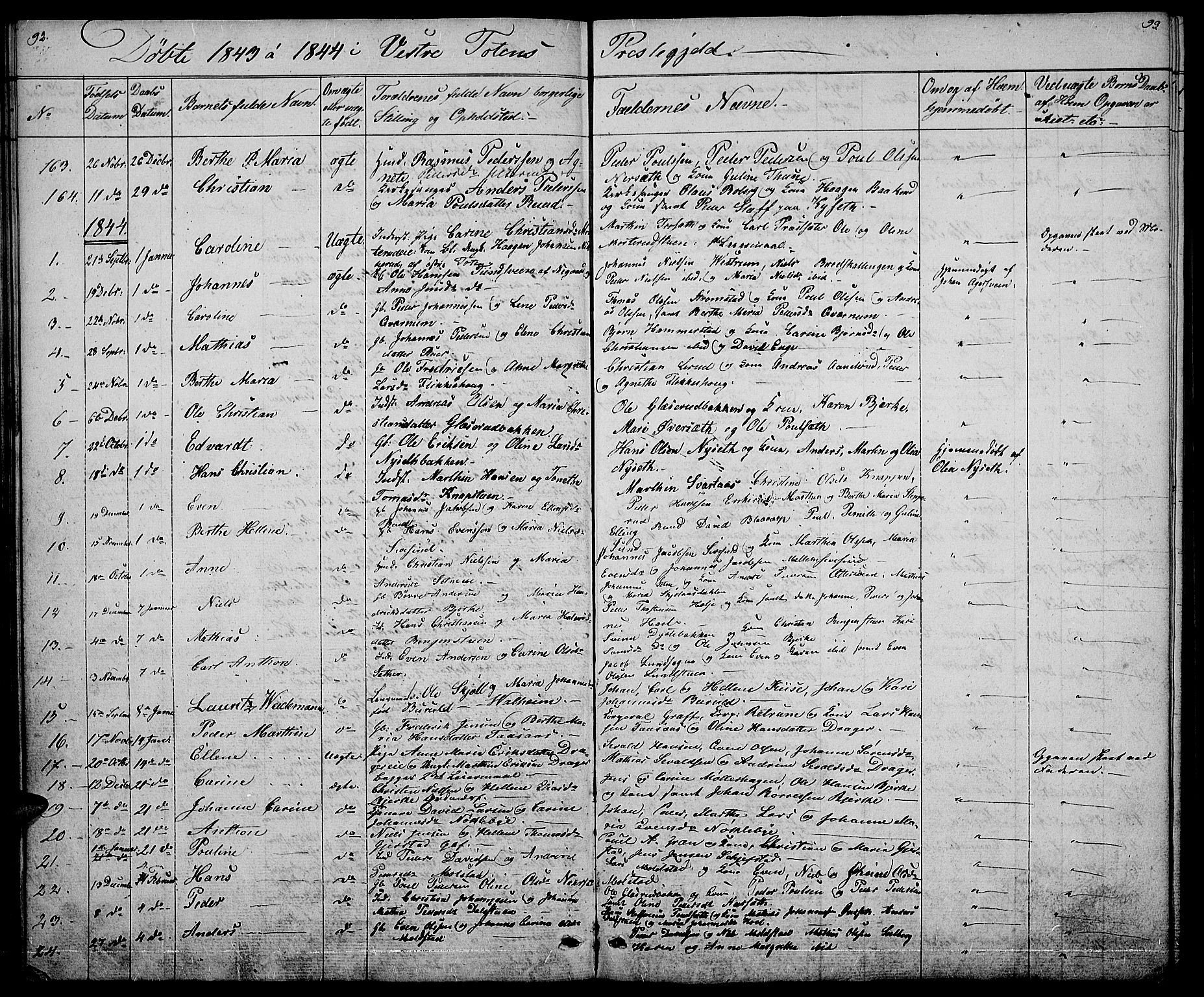Vestre Toten prestekontor, SAH/PREST-108/H/Ha/Hab/L0002: Parish register (copy) no. 2, 1836-1848, p. 92-93