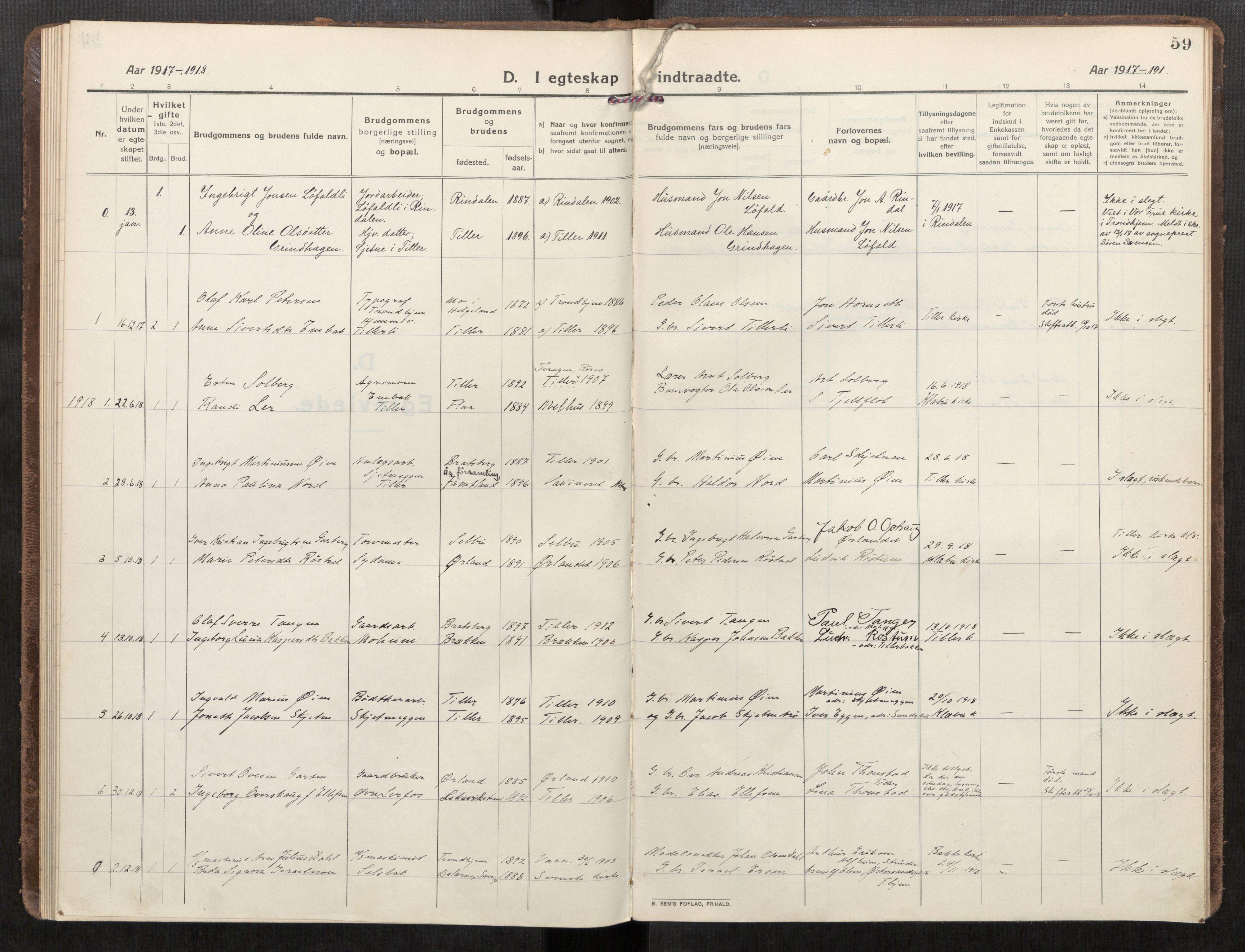 Klæbu sokneprestkontor, SAT/A-1112: Parish register (official) no. 3, 1917-1924, p. 59