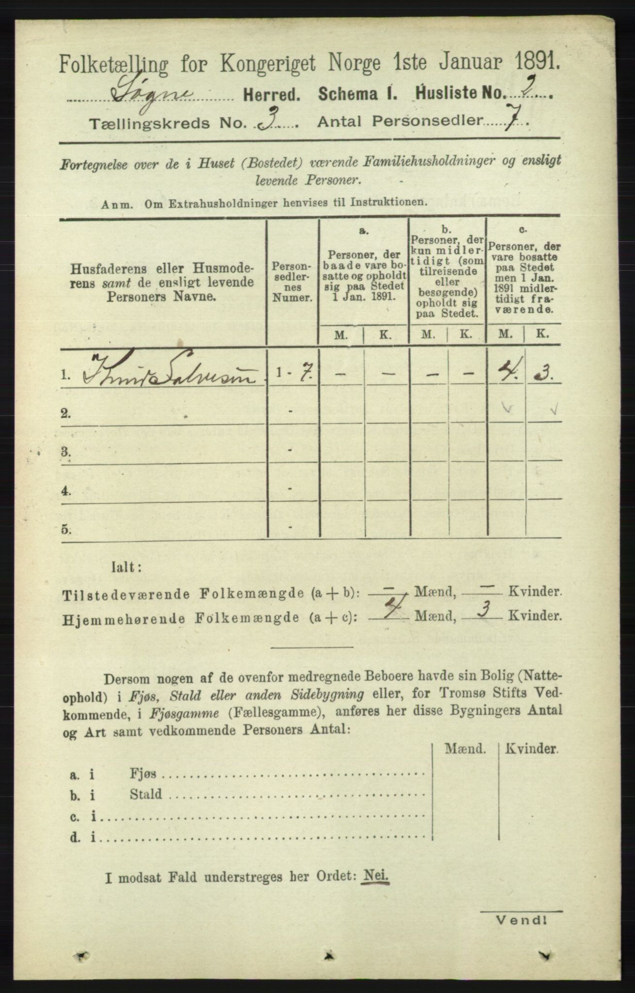 RA, 1891 census for 1018 Søgne, 1891, p. 267