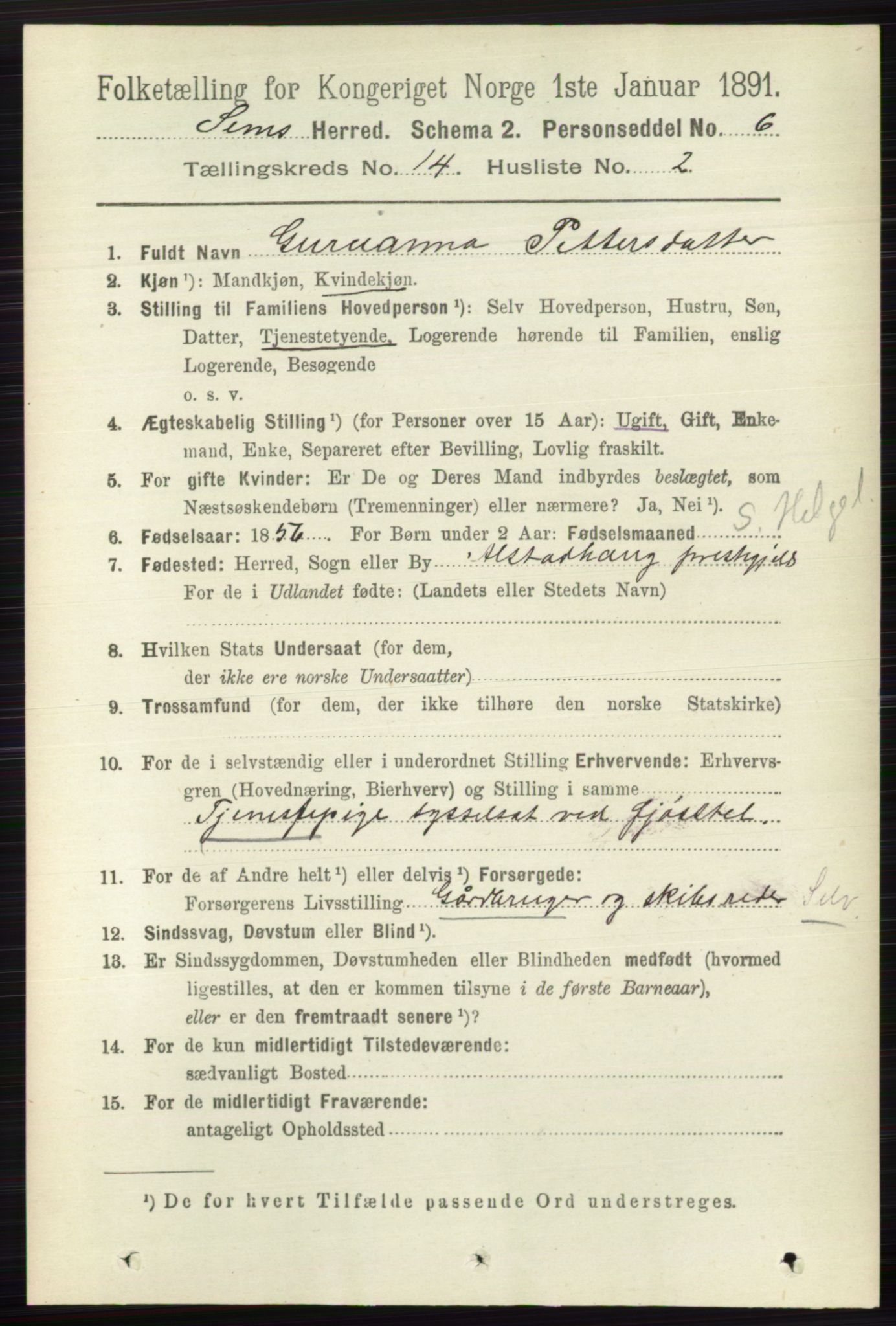 RA, 1891 census for 0721 Sem, 1891, p. 7031