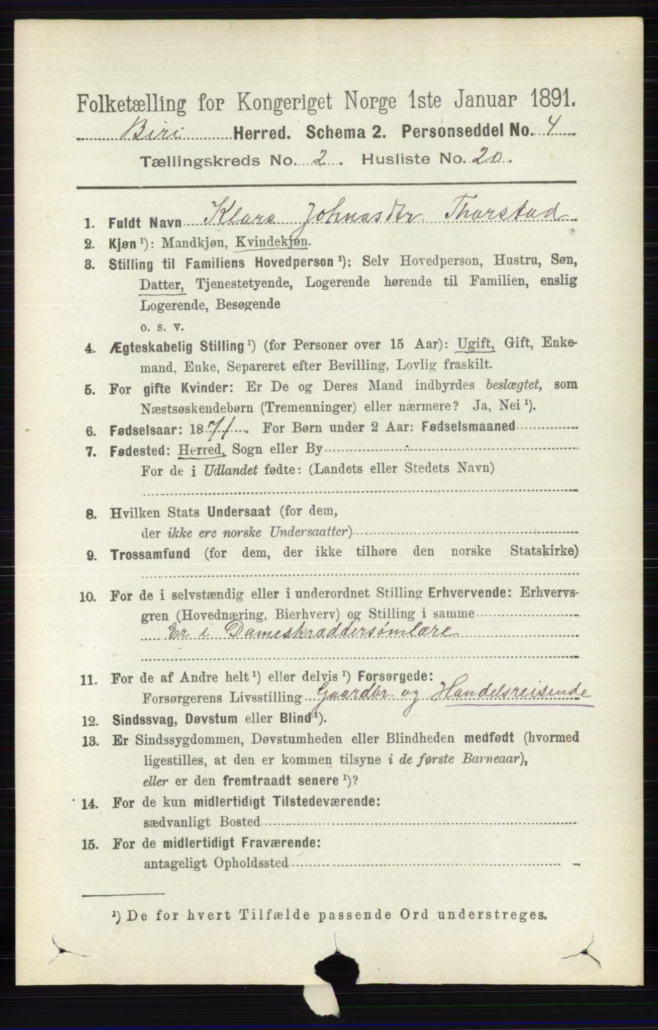 RA, 1891 census for 0525 Biri, 1891, p. 609