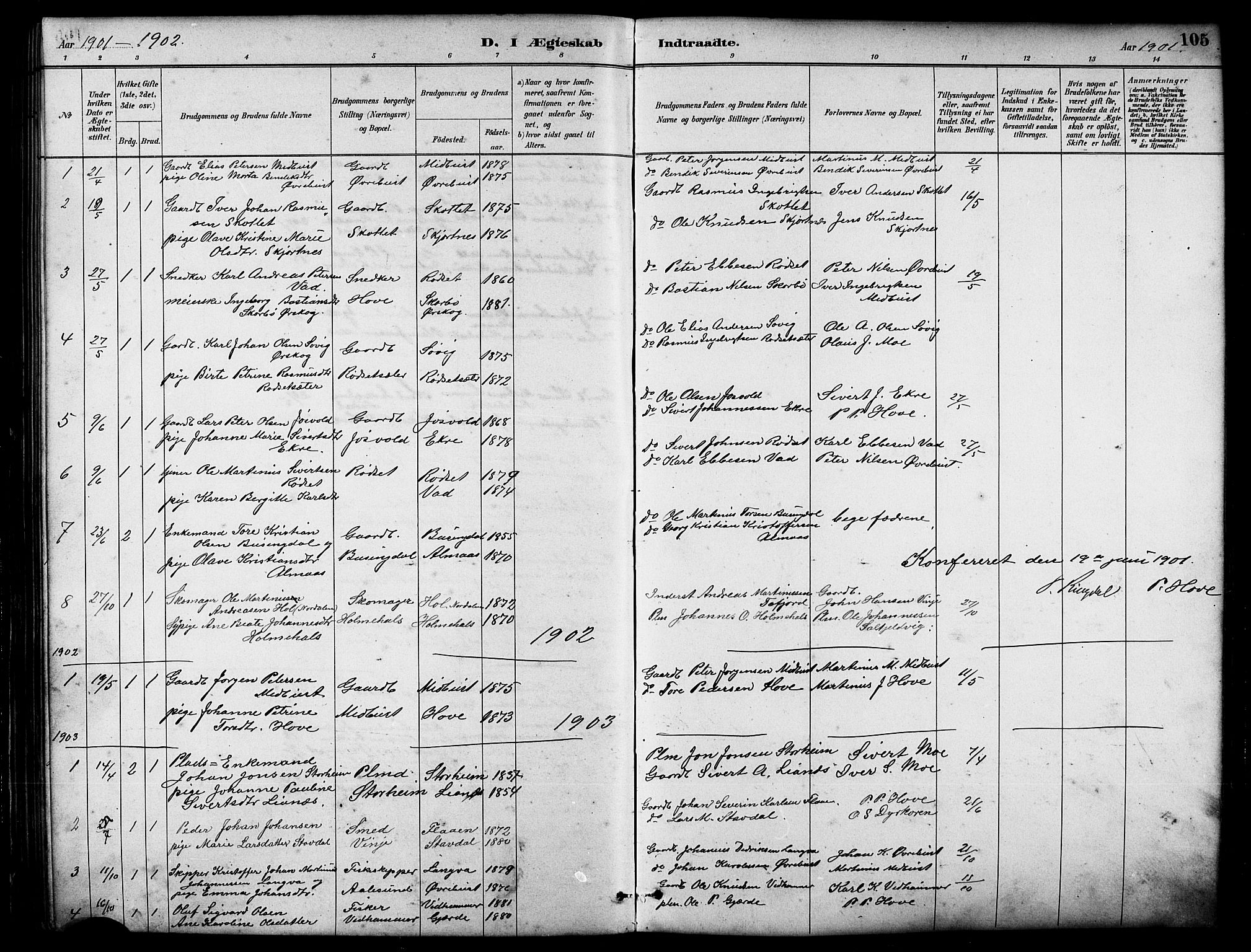Ministerialprotokoller, klokkerbøker og fødselsregistre - Møre og Romsdal, SAT/A-1454/521/L0302: Parish register (copy) no. 521C03, 1882-1907, p. 105
