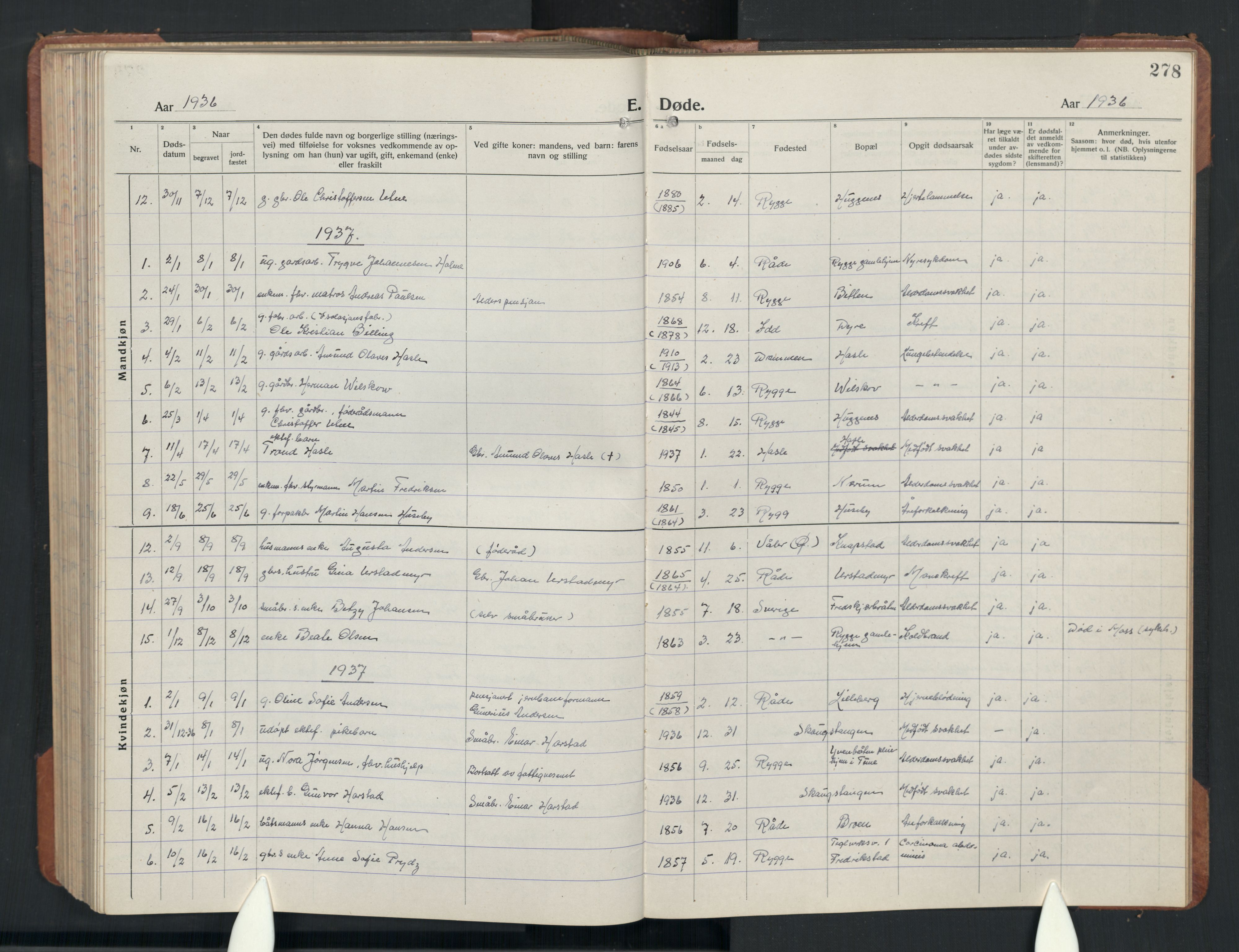 Rygge prestekontor Kirkebøker, SAO/A-10084b/G/Ga/L0004: Parish register (copy) no. 4, 1922-1953, p. 278