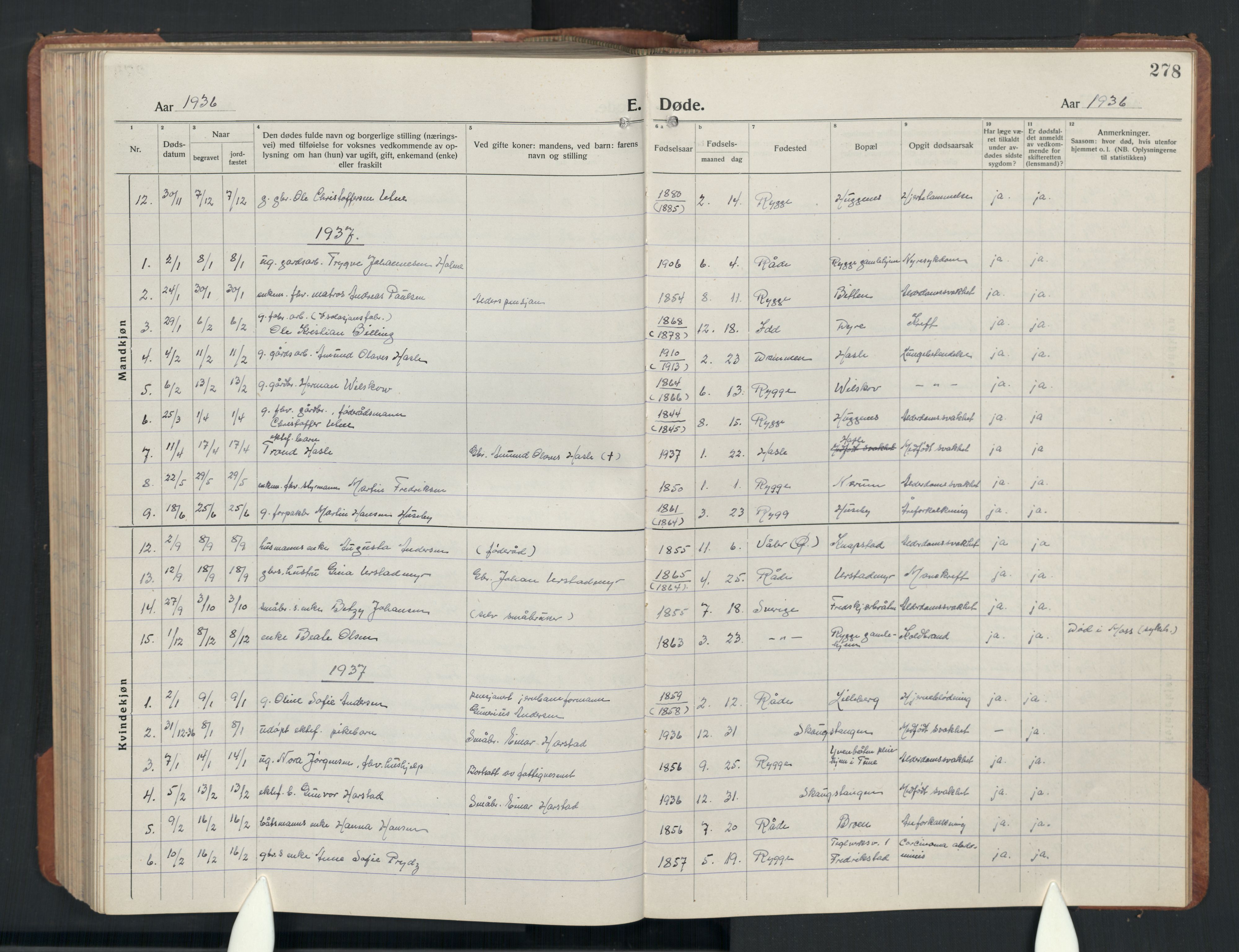 Rygge prestekontor Kirkebøker, AV/SAO-A-10084b/G/Ga/L0004: Parish register (copy) no. 4, 1922-1953, p. 278