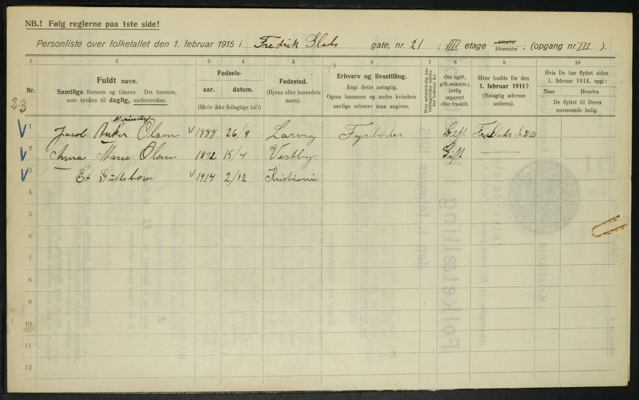 OBA, Municipal Census 1915 for Kristiania, 1915, p. 26147