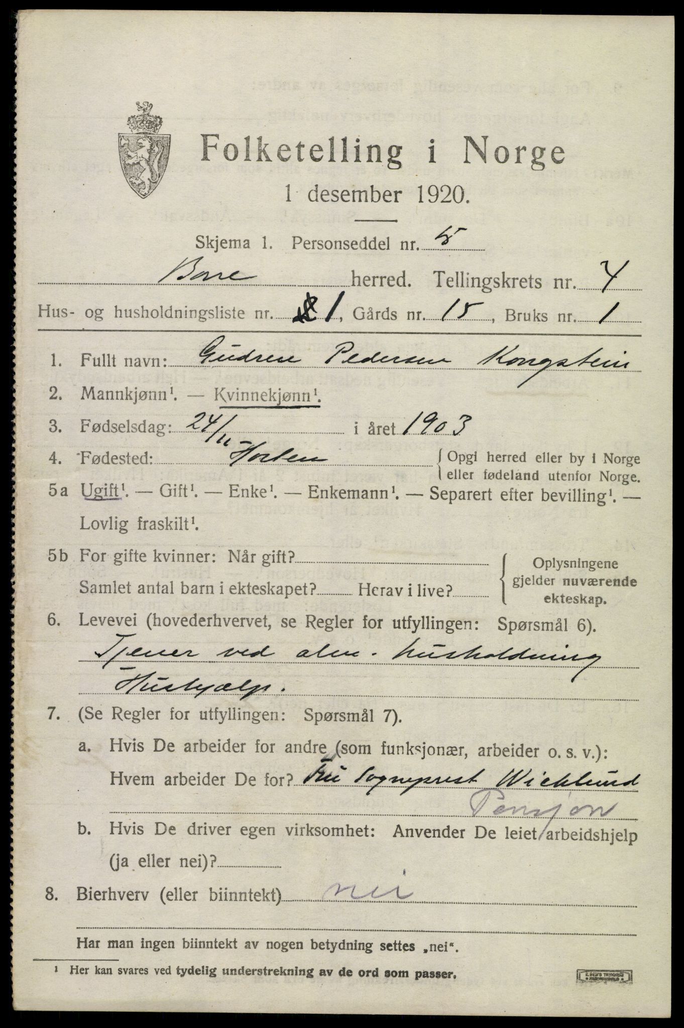 SAKO, 1920 census for Borre, 1920, p. 7142