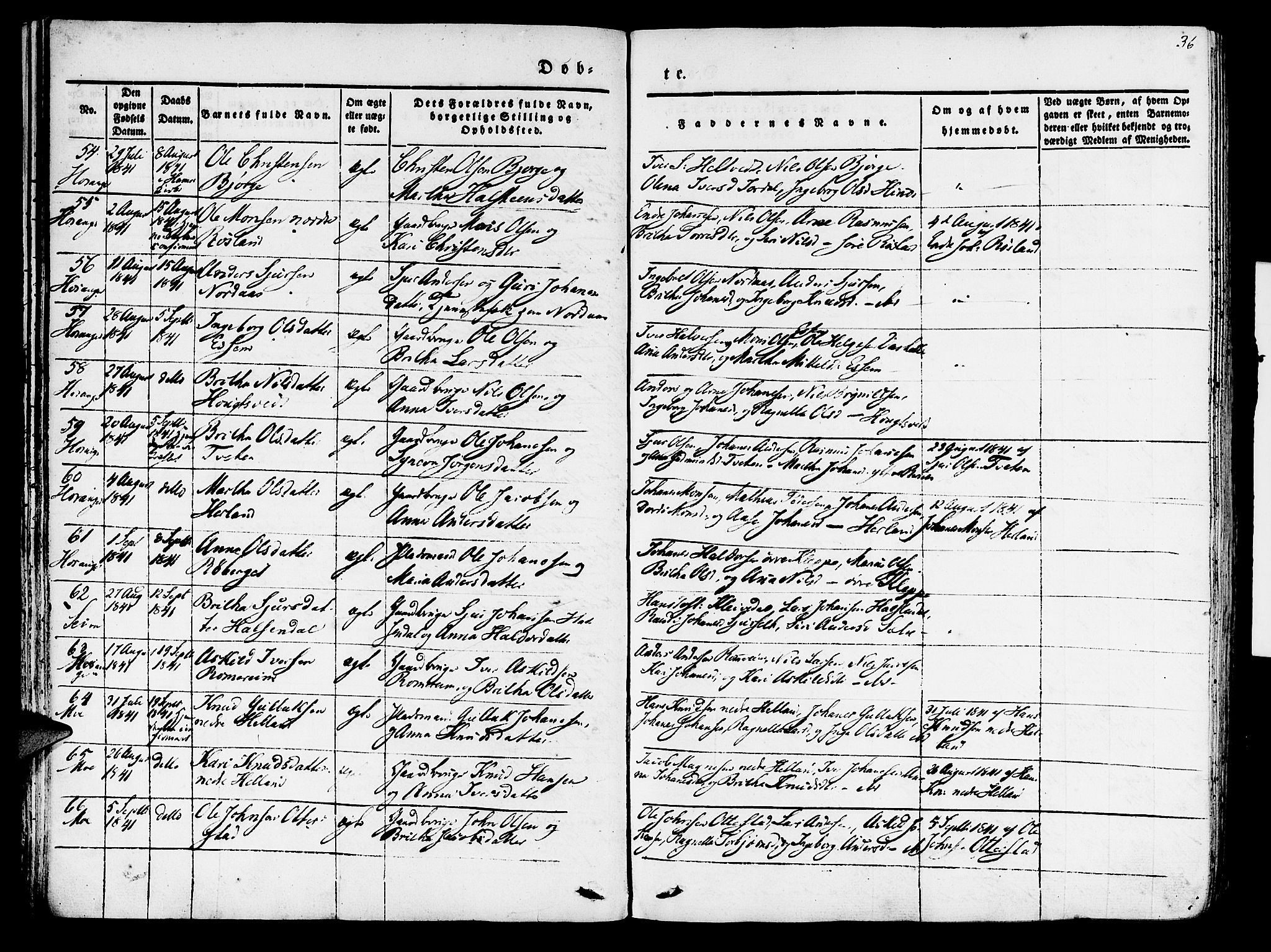 Hosanger sokneprestembete, SAB/A-75801/H/Haa: Parish register (official) no. A 7, 1835-1848, p. 36
