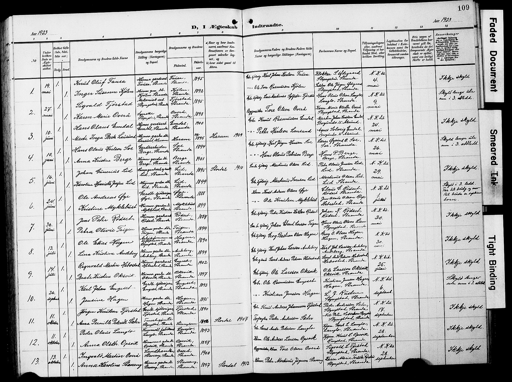 Ministerialprotokoller, klokkerbøker og fødselsregistre - Møre og Romsdal, SAT/A-1454/520/L0293: Parish register (copy) no. 520C05, 1902-1923, p. 109