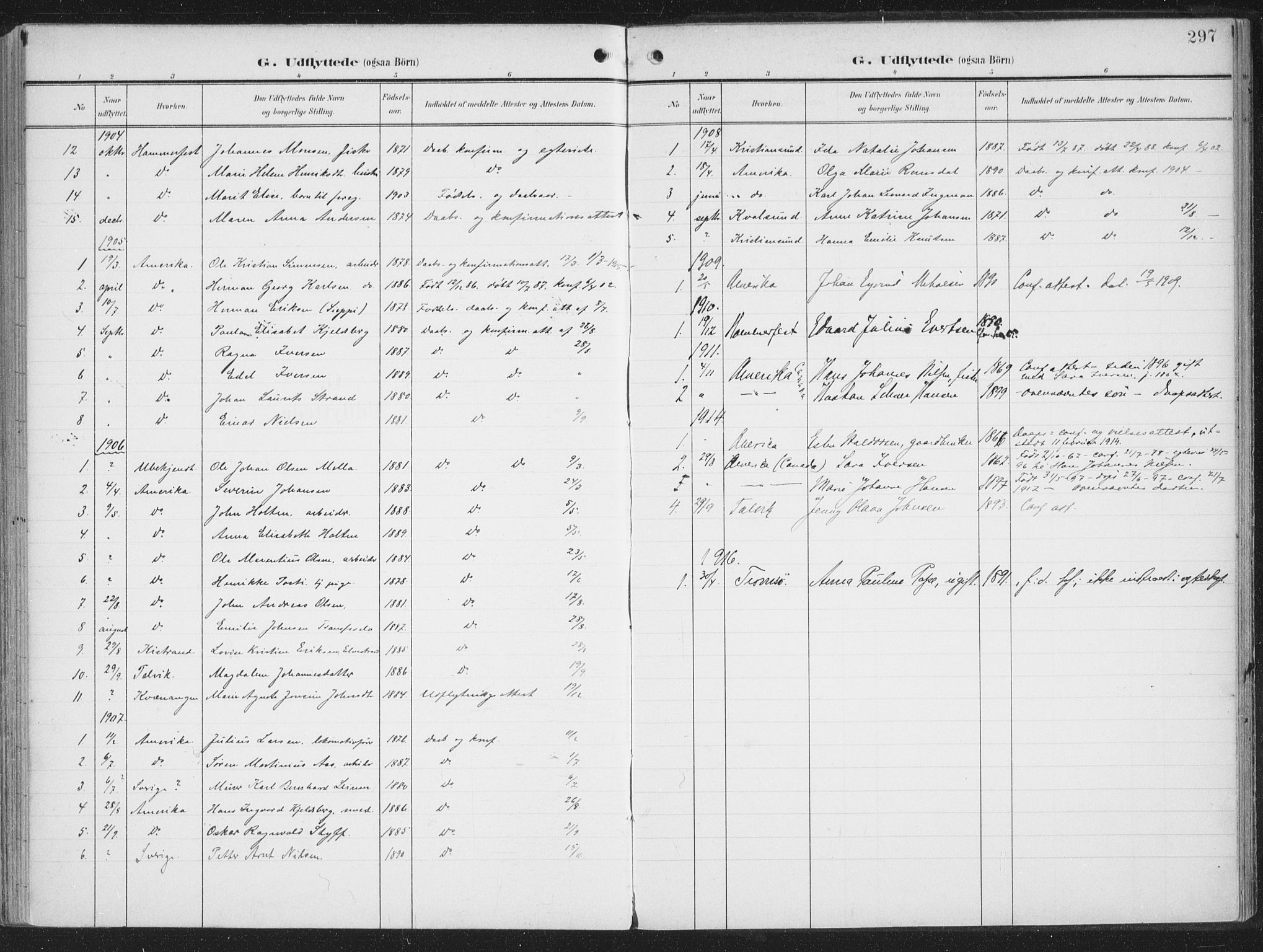 Alta sokneprestkontor, SATØ/S-1338/H/Ha/L0005.kirke: Parish register (official) no. 5, 1904-1918, p. 297
