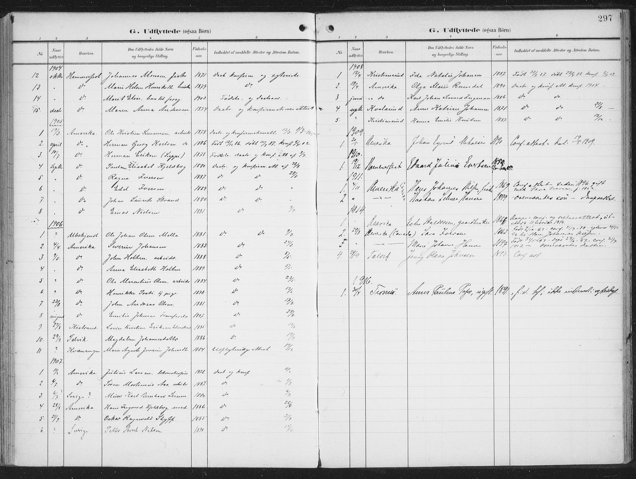 Alta sokneprestkontor, AV/SATØ-S-1338/H/Ha/L0005.kirke: Parish register (official) no. 5, 1904-1918, p. 297