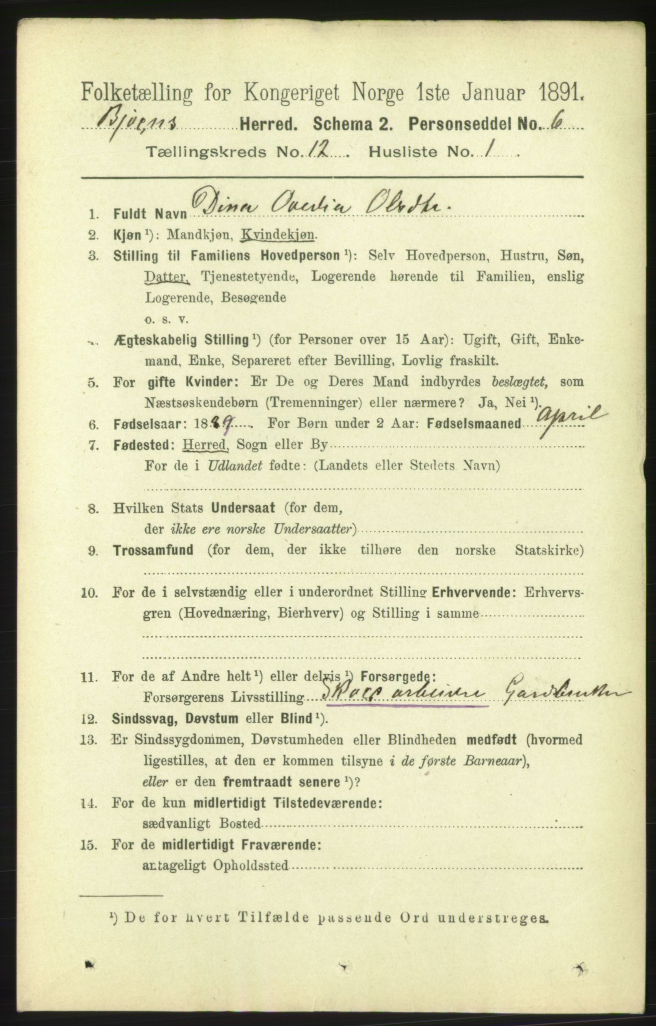 RA, 1891 census for 1627 Bjugn, 1891, p. 3495